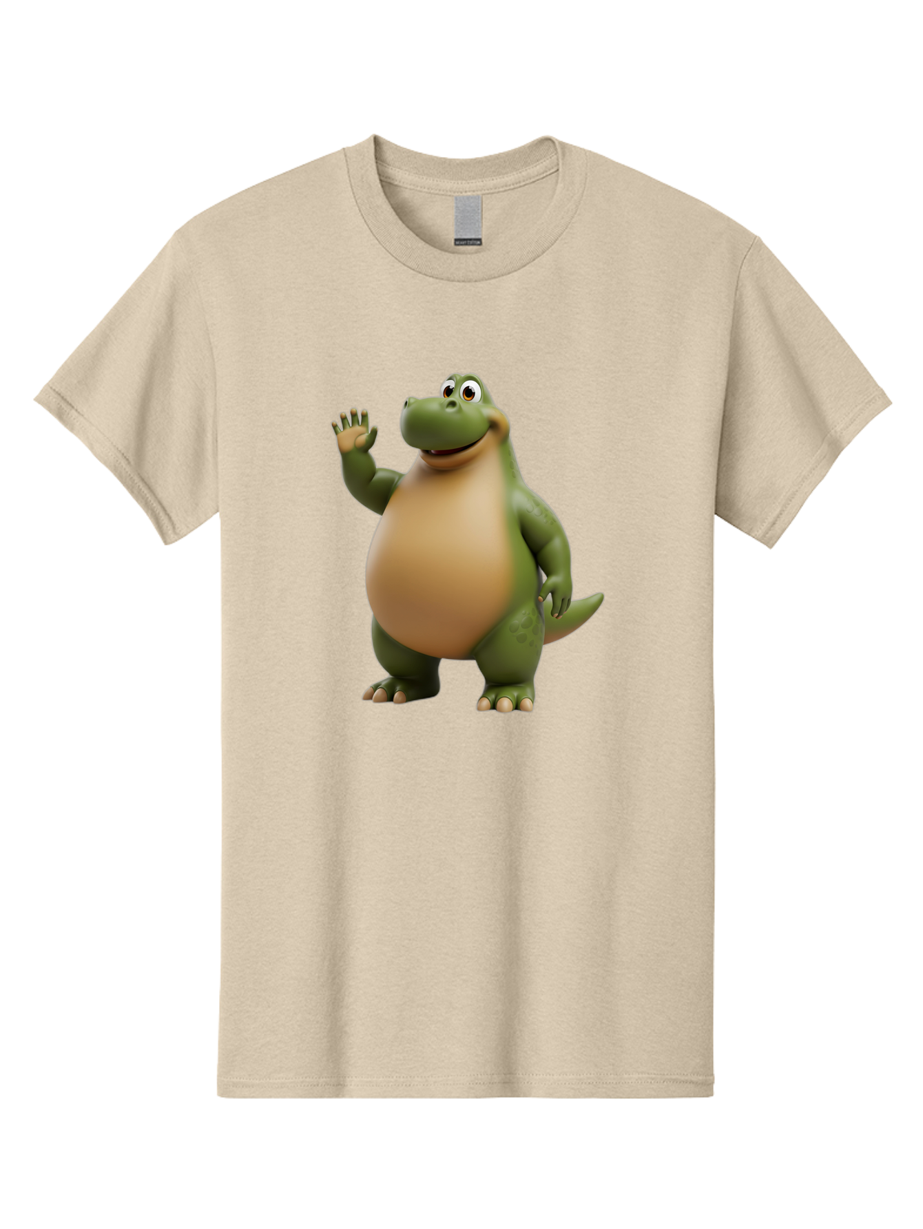 Cartoon-T-Rex Men'S Graphic Tee, 100% Cotton, Comfortable Casual Summer Wear, Machine Washable, Cartoon Alligator, 3D Character, Green Alligator, Friendly Creature, Cartoon Animal, Animated Character, Children'S Entertainment, Nursery Decor, Bae395