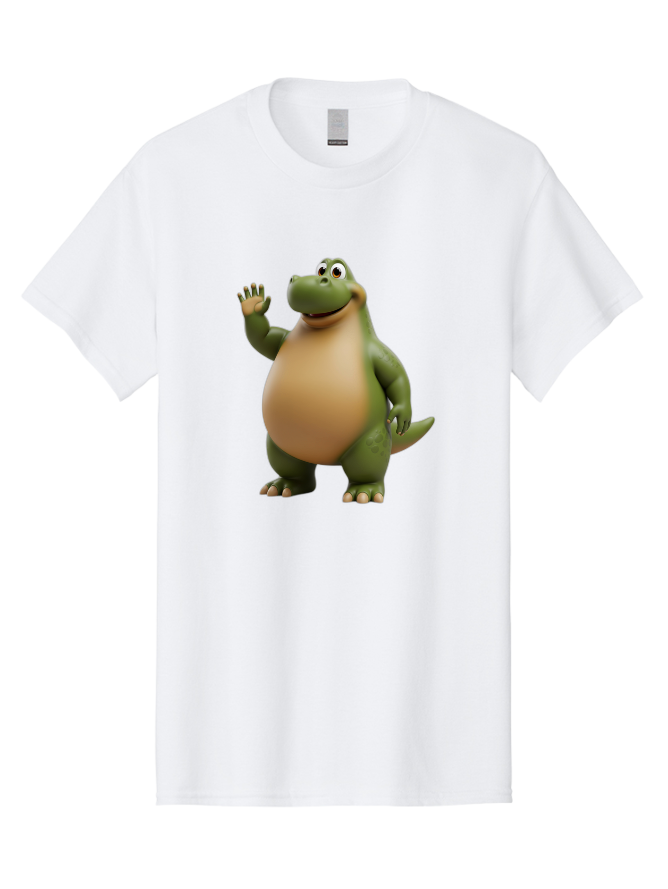 Cartoon-T-Rex Men'S Graphic Tee, 100% Cotton, Comfortable Casual Summer Wear, Machine Washable, Cartoon Alligator, 3D Character, Green Alligator, Friendly Creature, Cartoon Animal, Animated Character, Children'S Entertainment, Nursery Decor, Bae395
