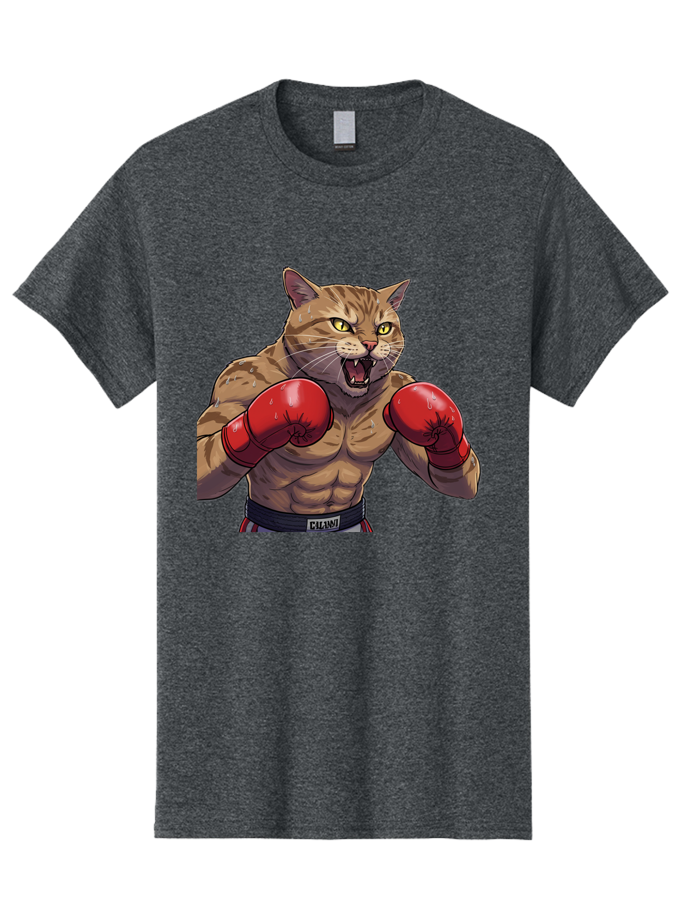 Cat-Boxer-1 Men'S Graphic Tee, 100% Cotton, Comfortable Casual Summer Wear, Machine Washable, Muscular Cat, Boxing Gloves, Fighting Stance, Aggressive Expression, Cartoon Character, Fitness, Athleticism, Feline, Combat Sports, Bae396