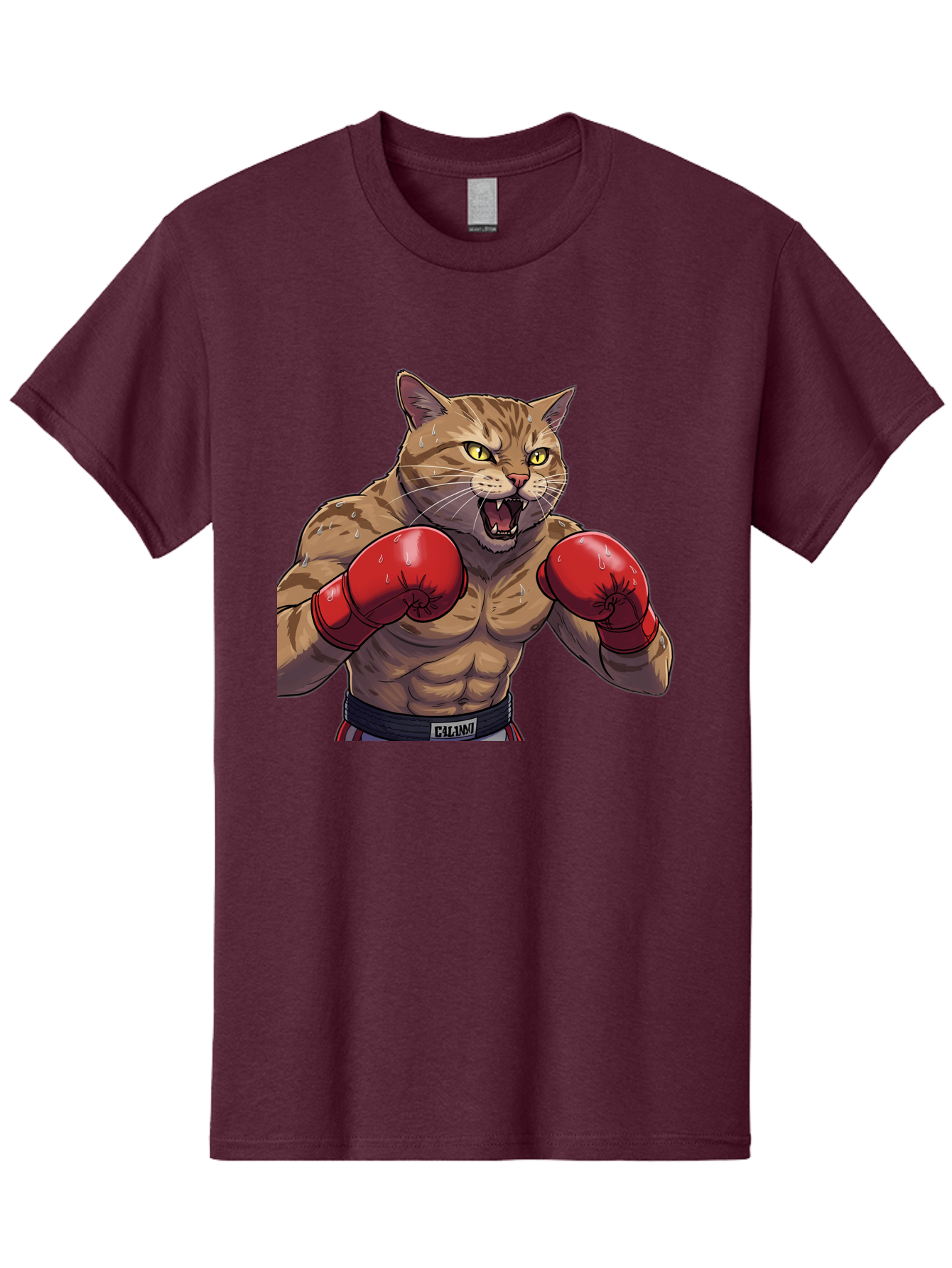 Cat-Boxer-1 Men'S Graphic Tee, 100% Cotton, Comfortable Casual Summer Wear, Machine Washable, Muscular Cat, Boxing Gloves, Fighting Stance, Aggressive Expression, Cartoon Character, Fitness, Athleticism, Feline, Combat Sports, Bae396