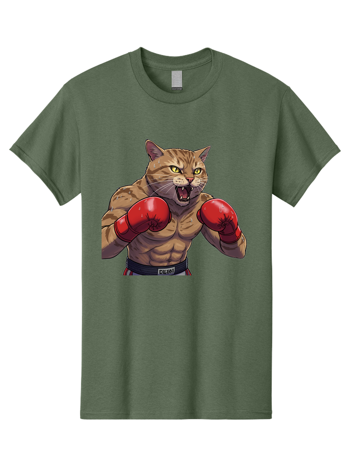 Cat-Boxer-1 Men'S Graphic Tee, 100% Cotton, Comfortable Casual Summer Wear, Machine Washable, Muscular Cat, Boxing Gloves, Fighting Stance, Aggressive Expression, Cartoon Character, Fitness, Athleticism, Feline, Combat Sports, Bae396