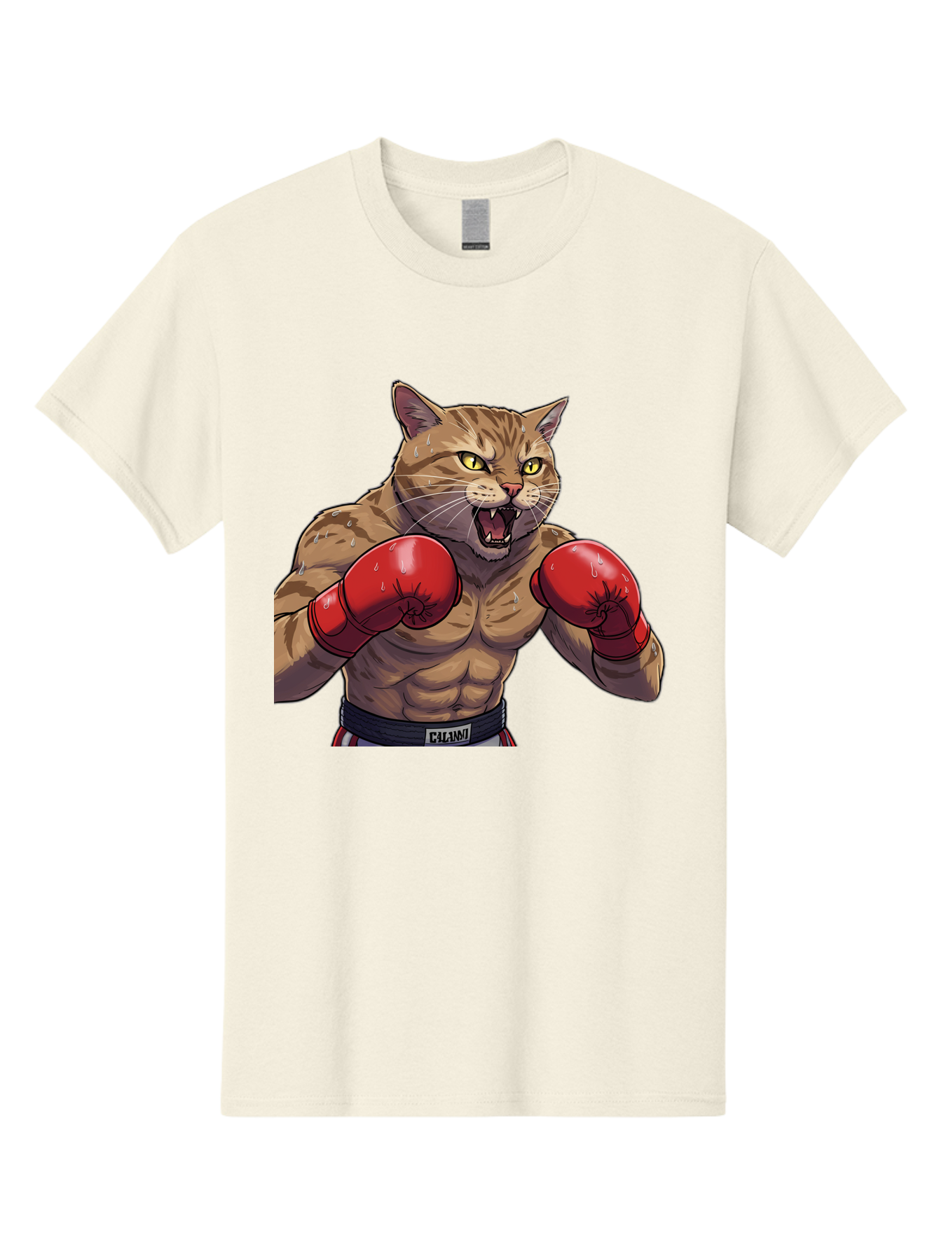 Cat-Boxer-1 Men'S Graphic Tee, 100% Cotton, Comfortable Casual Summer Wear, Machine Washable, Muscular Cat, Boxing Gloves, Fighting Stance, Aggressive Expression, Cartoon Character, Fitness, Athleticism, Feline, Combat Sports, Bae396