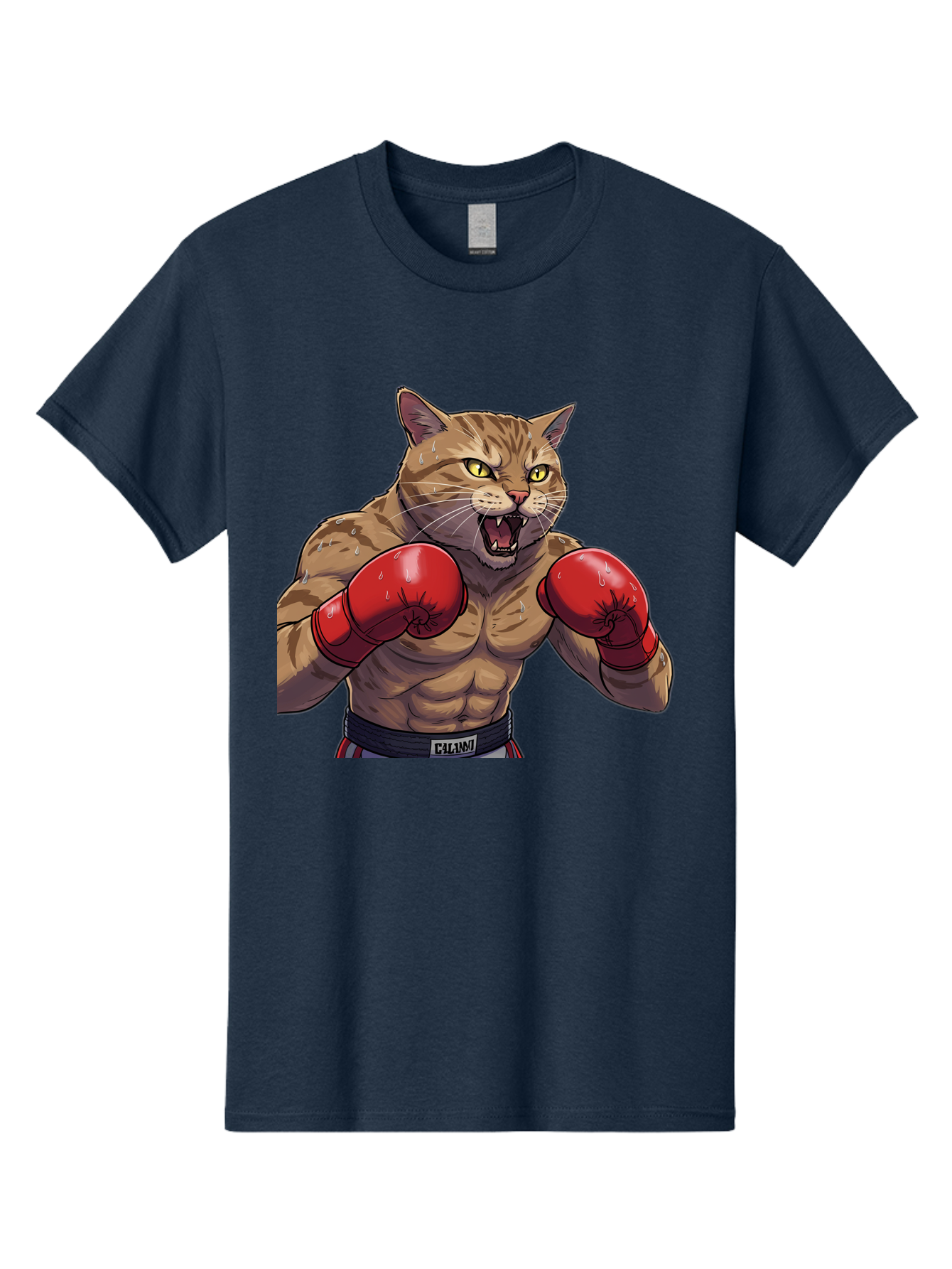 Cat-Boxer-1 Men'S Graphic Tee, 100% Cotton, Comfortable Casual Summer Wear, Machine Washable, Muscular Cat, Boxing Gloves, Fighting Stance, Aggressive Expression, Cartoon Character, Fitness, Athleticism, Feline, Combat Sports, Bae396