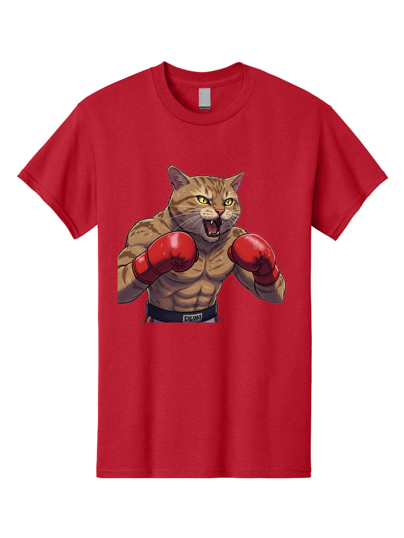 Cat-Boxer-1 Men'S Graphic Tee, 100% Cotton, Comfortable Casual Summer Wear, Machine Washable, Muscular Cat, Boxing Gloves, Fighting Stance, Aggressive Expression, Cartoon Character, Fitness, Athleticism, Feline, Combat Sports, Bae396
