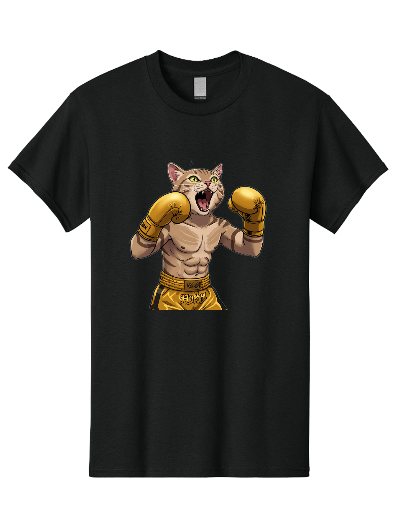 Cat-Fighter Men'S Graphic Tee, 100% Cotton, Comfortable Casual Summer Wear, Machine Washable, Cartoon Cat, Boxer Cat, Boxing Gloves, Martial Arts, Fitness, Anthropomorphic Animal, Fighting Stance, Strong Cat, Muscular Cat, Bae398