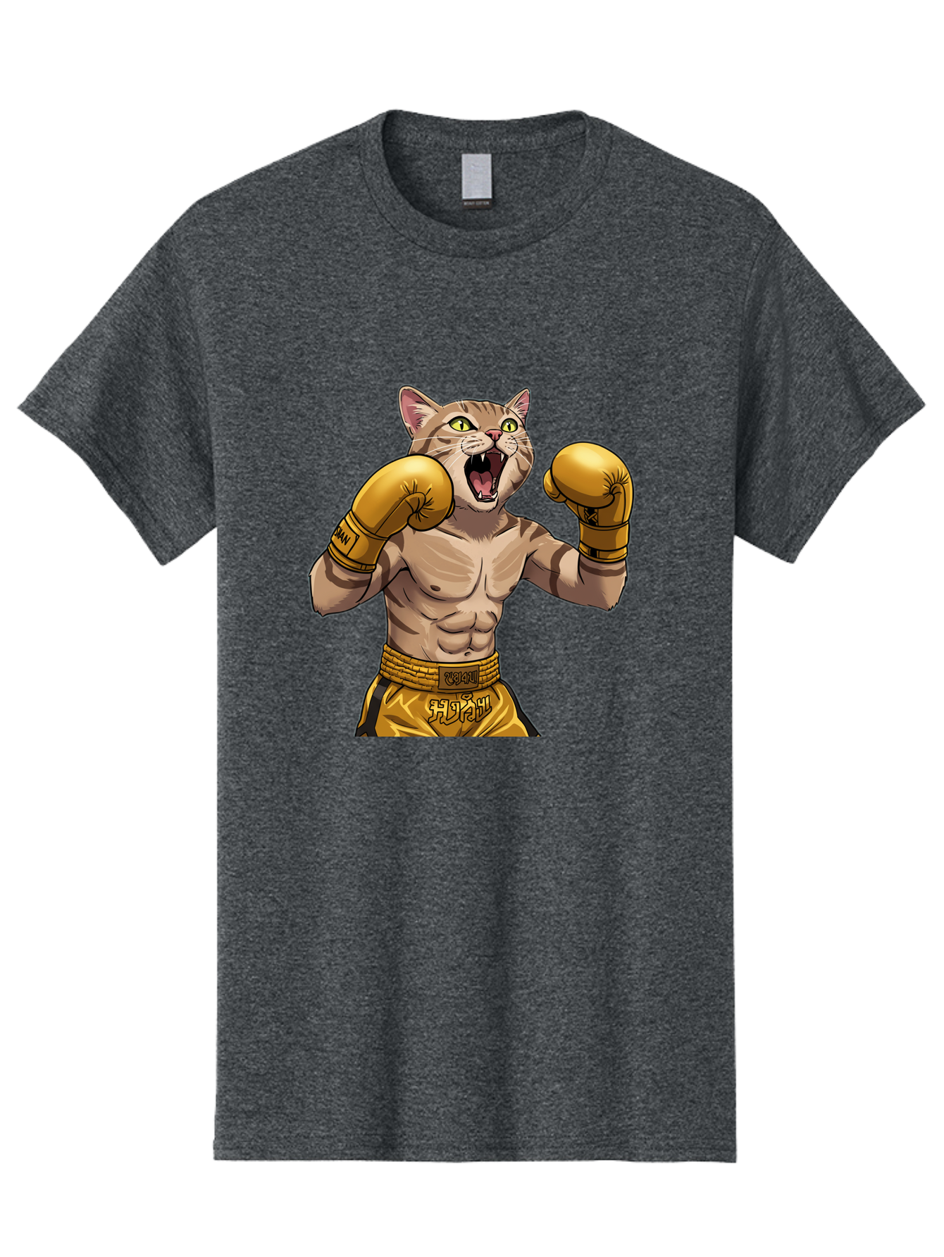 Cat-Fighter Men'S Graphic Tee, 100% Cotton, Comfortable Casual Summer Wear, Machine Washable, Cartoon Cat, Boxer Cat, Boxing Gloves, Martial Arts, Fitness, Anthropomorphic Animal, Fighting Stance, Strong Cat, Muscular Cat, Bae398