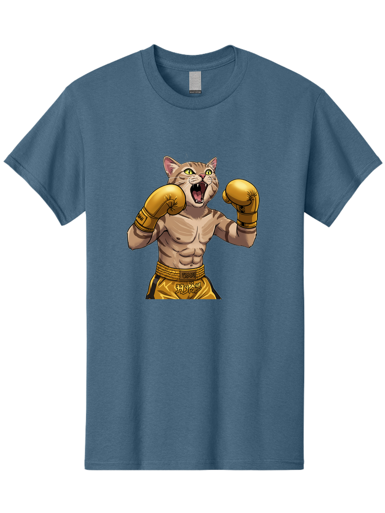 Cat-Fighter Men'S Graphic Tee, 100% Cotton, Comfortable Casual Summer Wear, Machine Washable, Cartoon Cat, Boxer Cat, Boxing Gloves, Martial Arts, Fitness, Anthropomorphic Animal, Fighting Stance, Strong Cat, Muscular Cat, Bae398