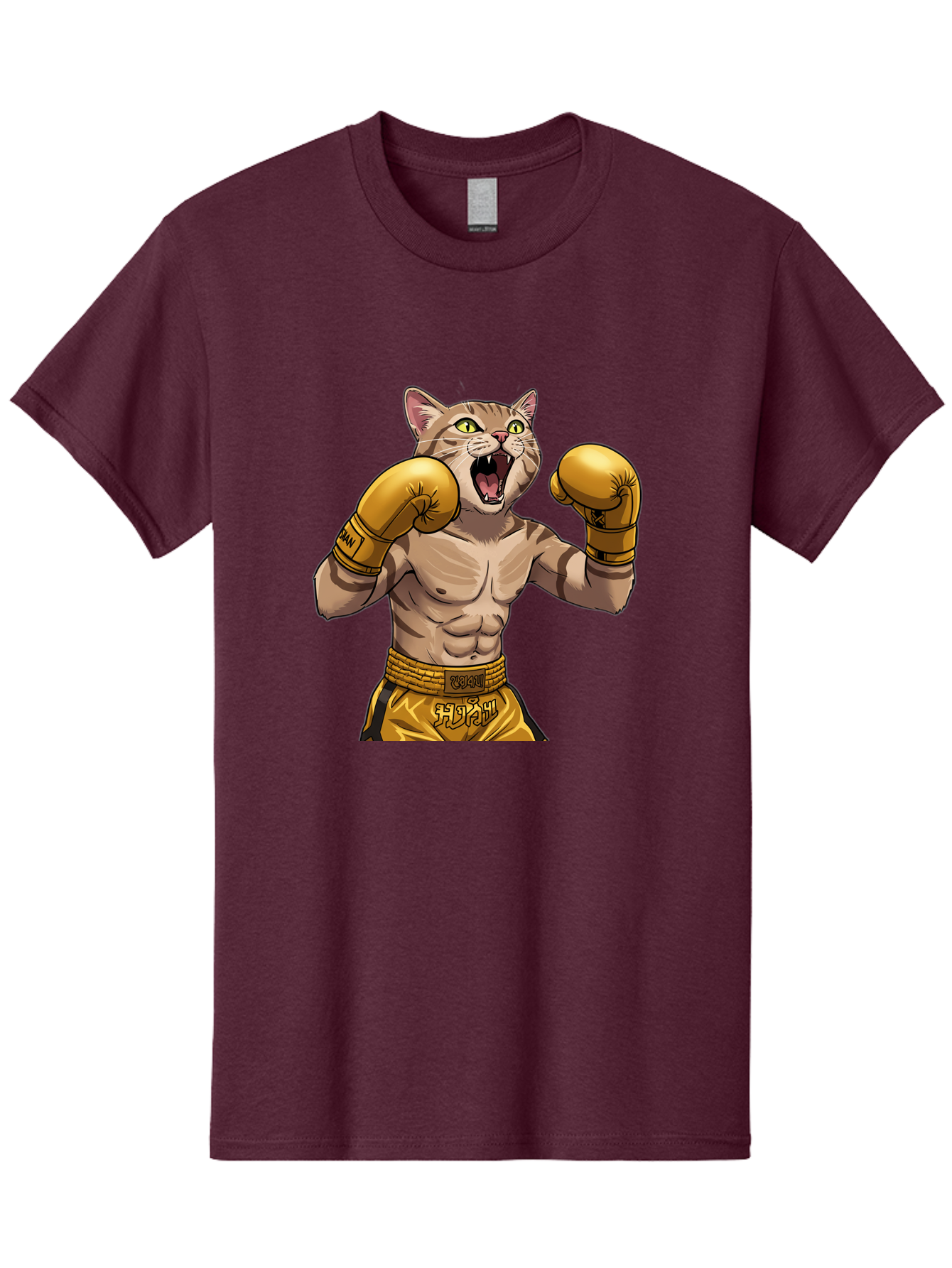 Cat-Fighter Men'S Graphic Tee, 100% Cotton, Comfortable Casual Summer Wear, Machine Washable, Cartoon Cat, Boxer Cat, Boxing Gloves, Martial Arts, Fitness, Anthropomorphic Animal, Fighting Stance, Strong Cat, Muscular Cat, Bae398