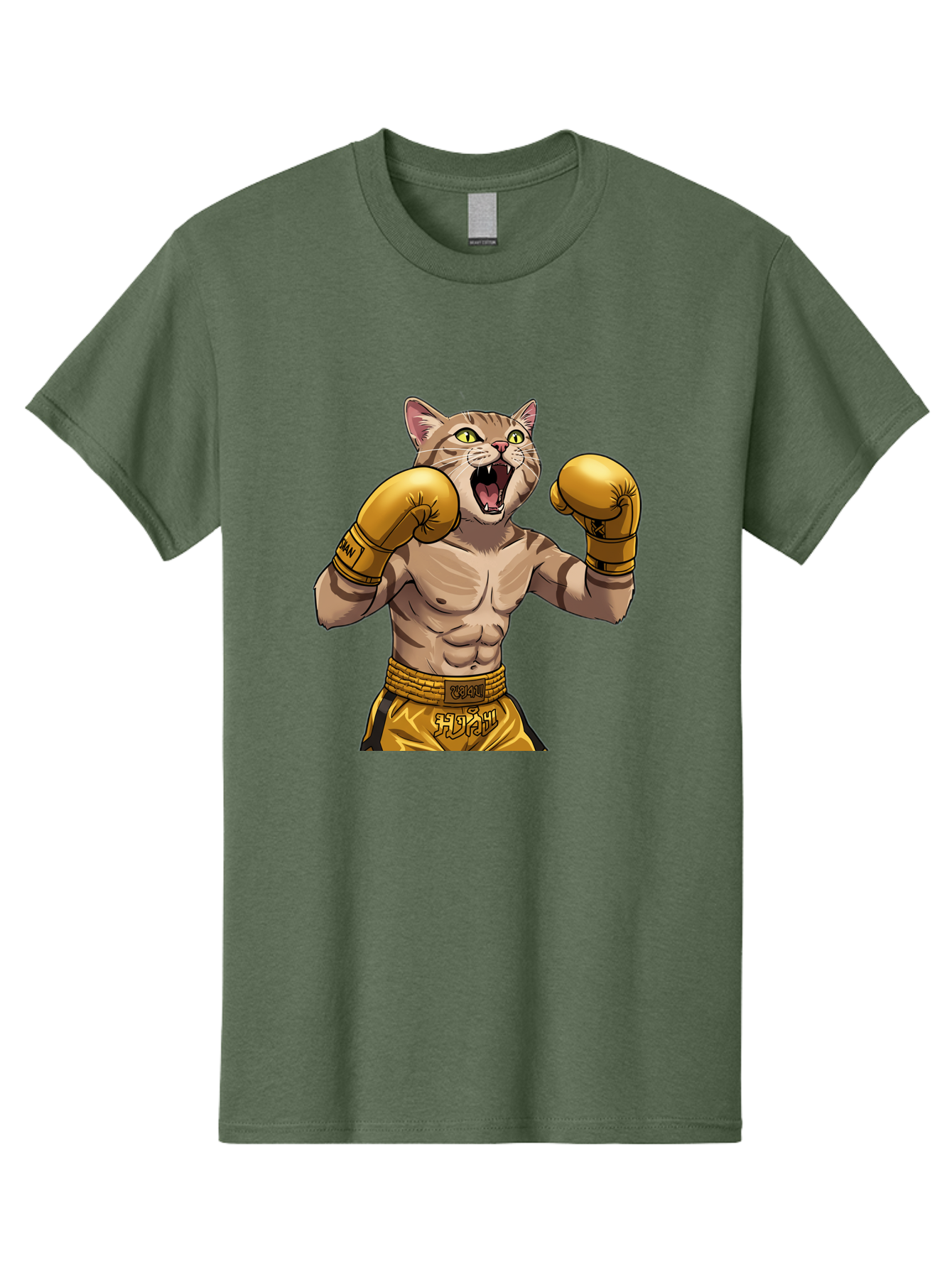Cat-Fighter Men'S Graphic Tee, 100% Cotton, Comfortable Casual Summer Wear, Machine Washable, Cartoon Cat, Boxer Cat, Boxing Gloves, Martial Arts, Fitness, Anthropomorphic Animal, Fighting Stance, Strong Cat, Muscular Cat, Bae398