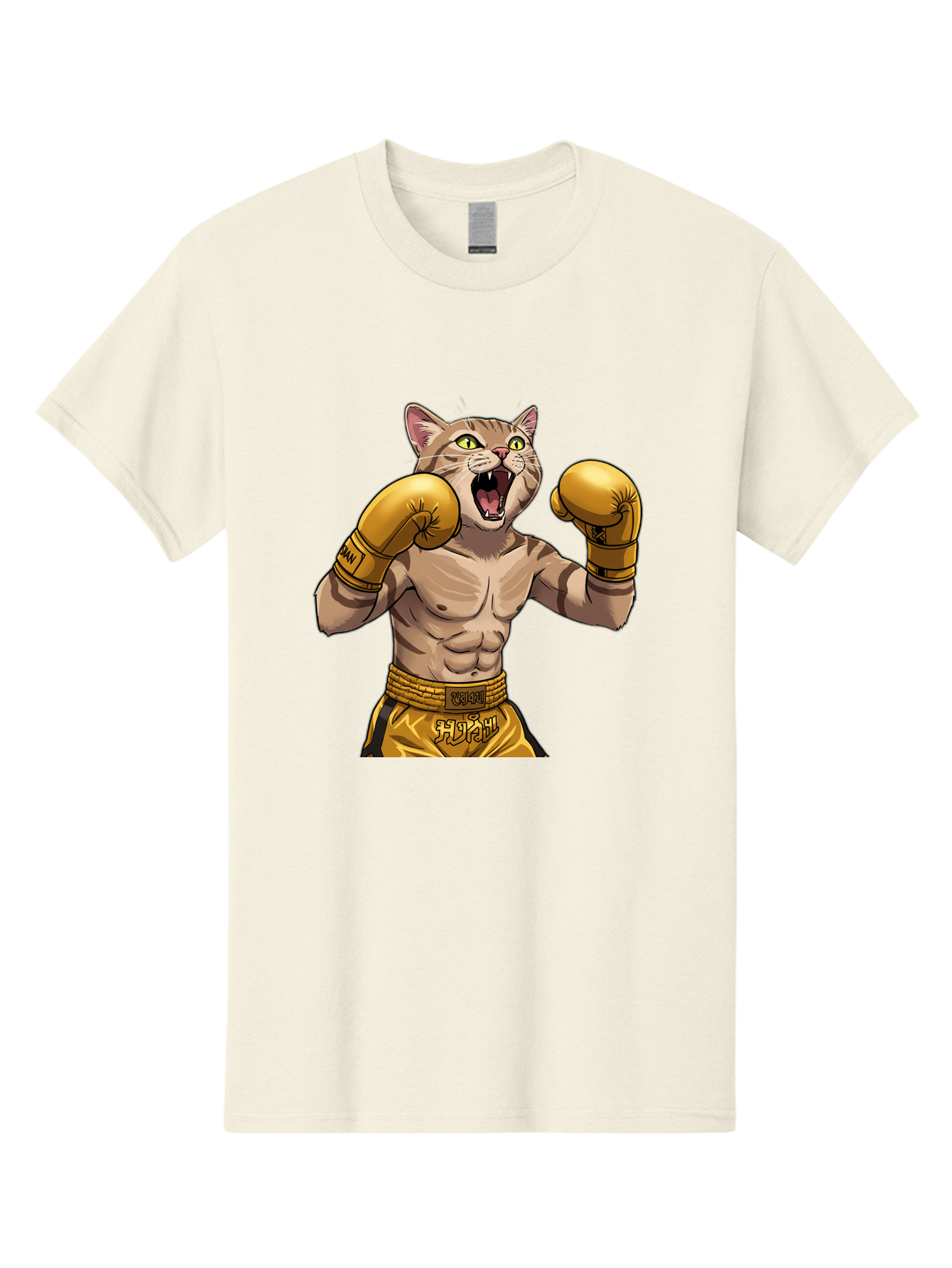 Cat-Fighter Men'S Graphic Tee, 100% Cotton, Comfortable Casual Summer Wear, Machine Washable, Cartoon Cat, Boxer Cat, Boxing Gloves, Martial Arts, Fitness, Anthropomorphic Animal, Fighting Stance, Strong Cat, Muscular Cat, Bae398