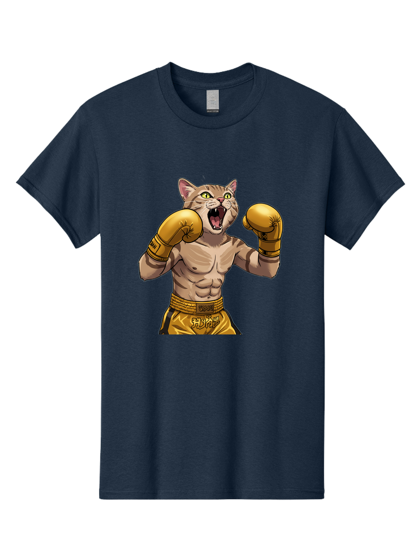 Cat-Fighter Men'S Graphic Tee, 100% Cotton, Comfortable Casual Summer Wear, Machine Washable, Cartoon Cat, Boxer Cat, Boxing Gloves, Martial Arts, Fitness, Anthropomorphic Animal, Fighting Stance, Strong Cat, Muscular Cat, Bae398