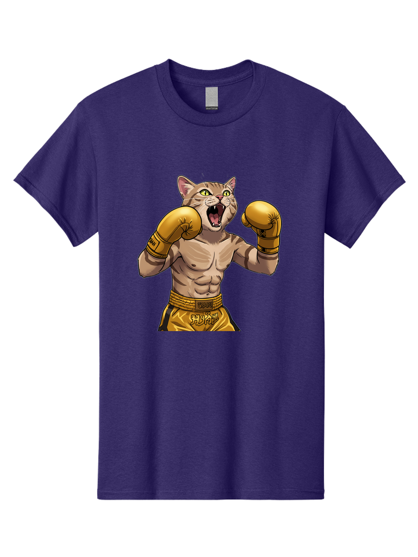 Cat-Fighter Men'S Graphic Tee, 100% Cotton, Comfortable Casual Summer Wear, Machine Washable, Cartoon Cat, Boxer Cat, Boxing Gloves, Martial Arts, Fitness, Anthropomorphic Animal, Fighting Stance, Strong Cat, Muscular Cat, Bae398