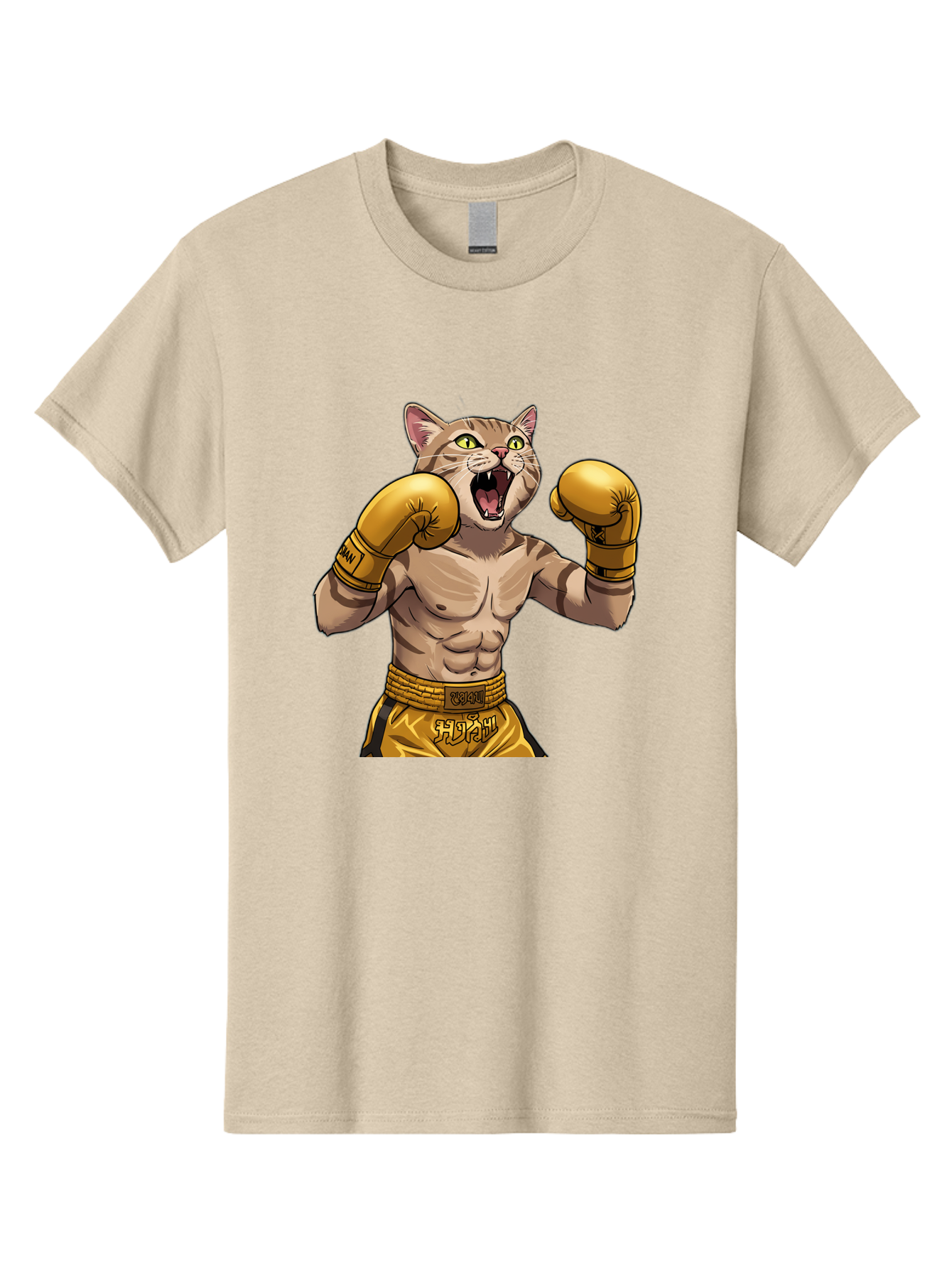 Cat-Fighter Men'S Graphic Tee, 100% Cotton, Comfortable Casual Summer Wear, Machine Washable, Cartoon Cat, Boxer Cat, Boxing Gloves, Martial Arts, Fitness, Anthropomorphic Animal, Fighting Stance, Strong Cat, Muscular Cat, Bae398
