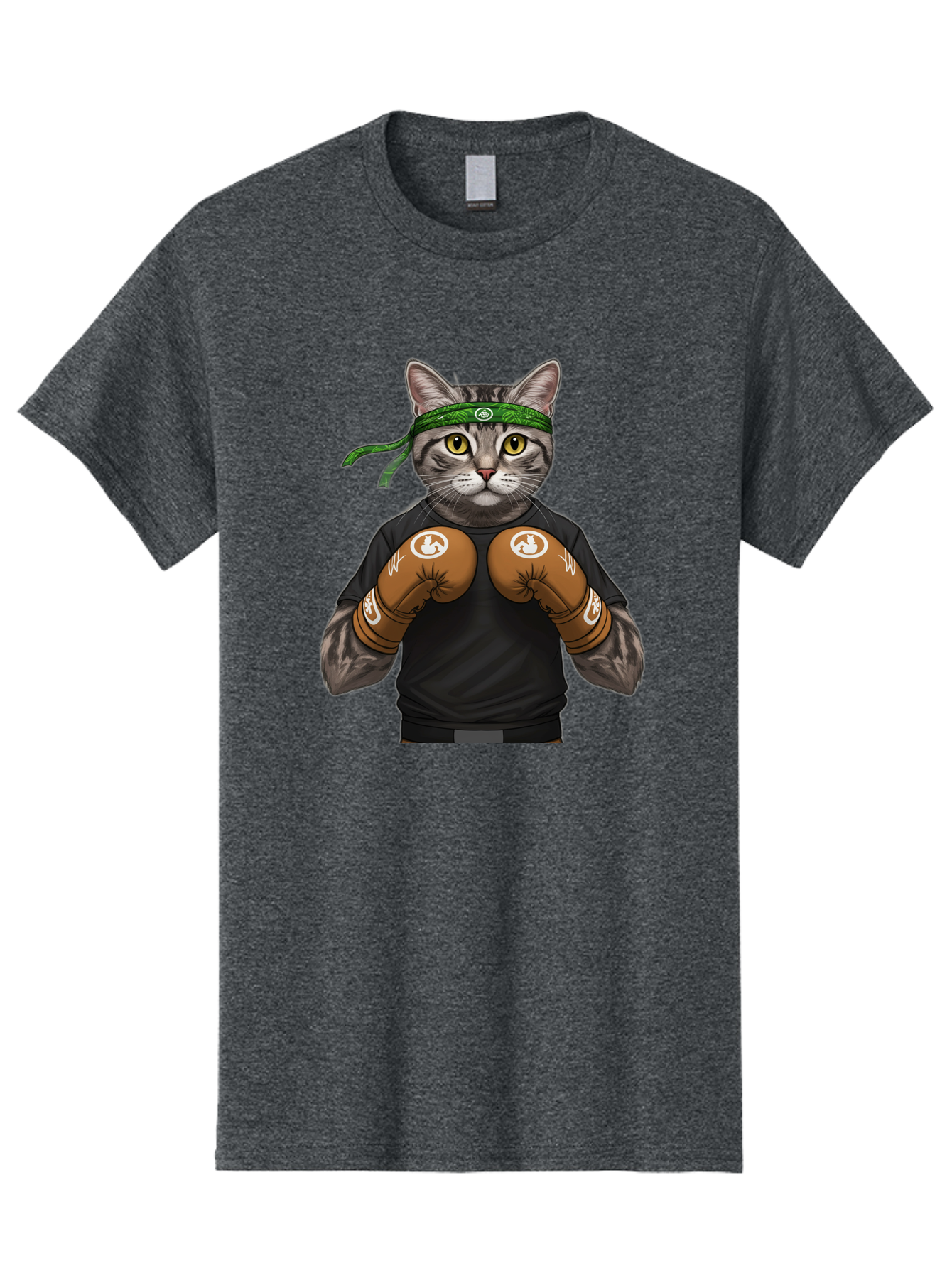 Cat-In-Boxing-Gloves Men'S Graphic Tee, 100% Cotton, Comfortable Casual Summer Wear, Machine Washable, Gray Tabby Cat, Boxing Gloves, Martial Arts Headband, Ninja Cat, Cool Cat, Funny Cat, Boxing Cat, Warrior Cat, Humorous Illustration, Bae399