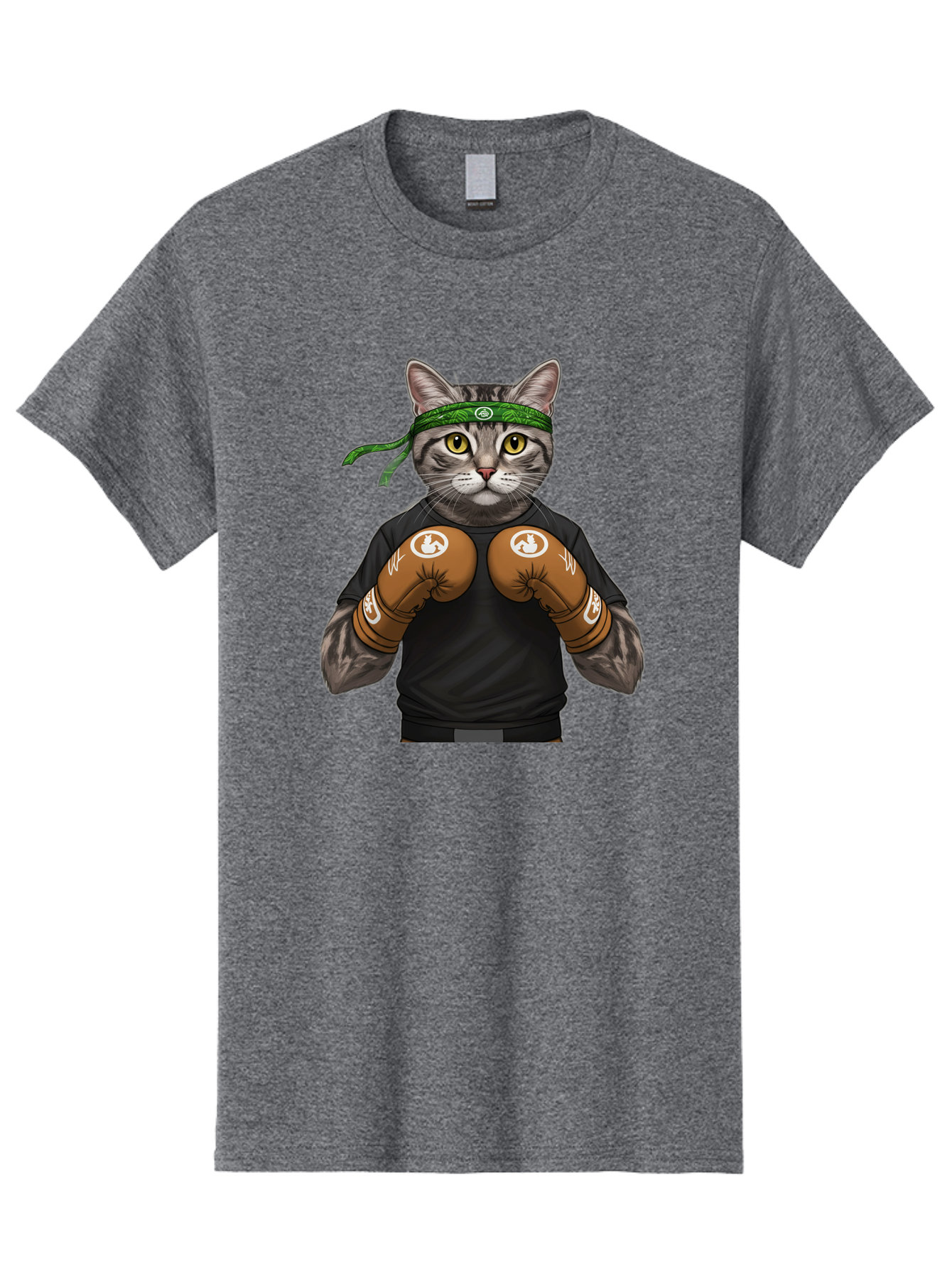 Cat-In-Boxing-Gloves Men'S Graphic Tee, 100% Cotton, Comfortable Casual Summer Wear, Machine Washable, Gray Tabby Cat, Boxing Gloves, Martial Arts Headband, Ninja Cat, Cool Cat, Funny Cat, Boxing Cat, Warrior Cat, Humorous Illustration, Bae399