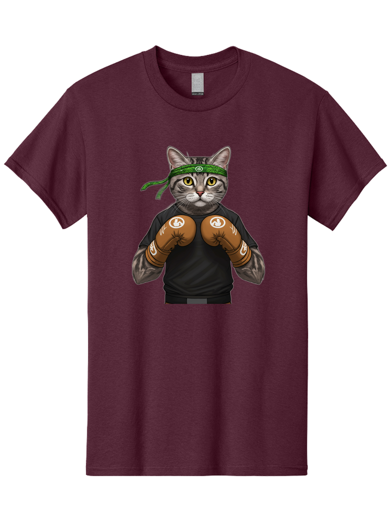 Cat-In-Boxing-Gloves Men'S Graphic Tee, 100% Cotton, Comfortable Casual Summer Wear, Machine Washable, Gray Tabby Cat, Boxing Gloves, Martial Arts Headband, Ninja Cat, Cool Cat, Funny Cat, Boxing Cat, Warrior Cat, Humorous Illustration, Bae399