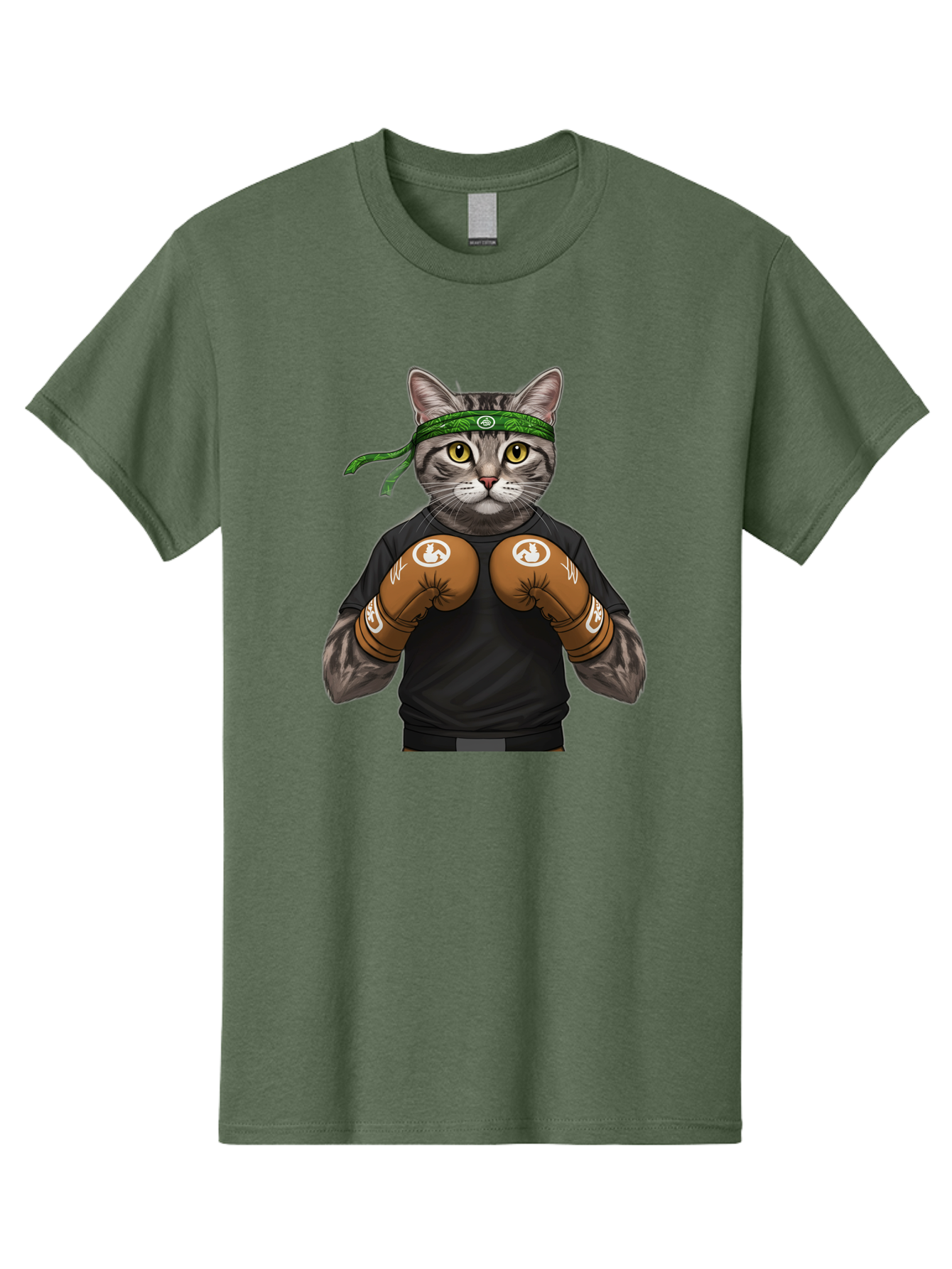 Cat-In-Boxing-Gloves Men'S Graphic Tee, 100% Cotton, Comfortable Casual Summer Wear, Machine Washable, Gray Tabby Cat, Boxing Gloves, Martial Arts Headband, Ninja Cat, Cool Cat, Funny Cat, Boxing Cat, Warrior Cat, Humorous Illustration, Bae399