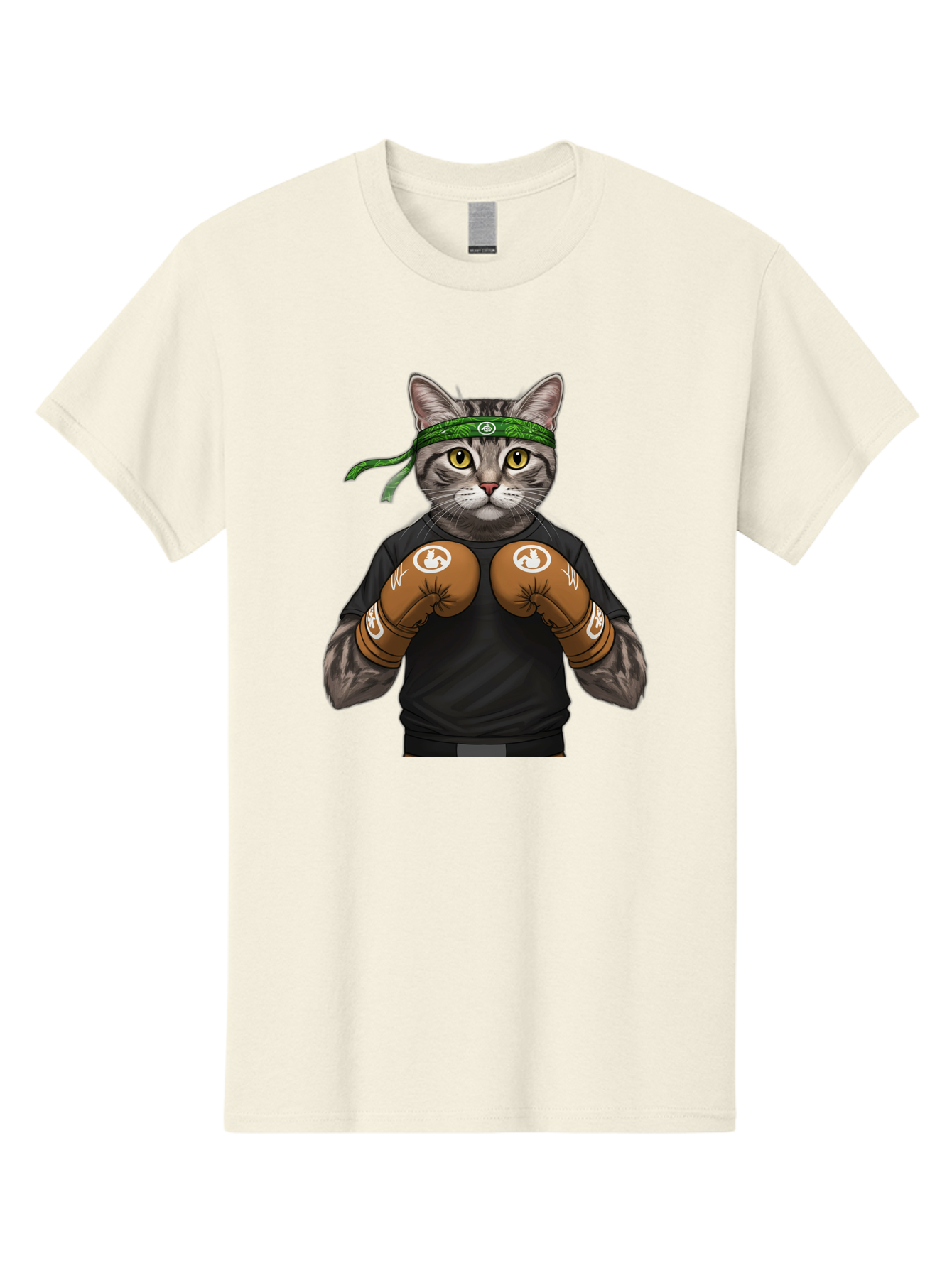 Cat-In-Boxing-Gloves Men'S Graphic Tee, 100% Cotton, Comfortable Casual Summer Wear, Machine Washable, Gray Tabby Cat, Boxing Gloves, Martial Arts Headband, Ninja Cat, Cool Cat, Funny Cat, Boxing Cat, Warrior Cat, Humorous Illustration, Bae399