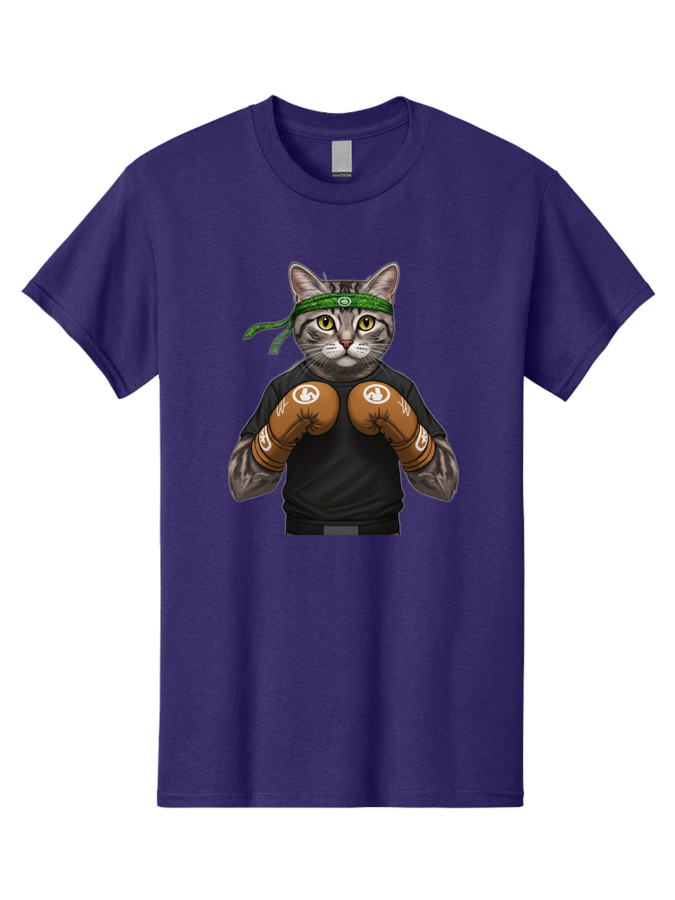 Cat-In-Boxing-Gloves Men'S Graphic Tee, 100% Cotton, Comfortable Casual Summer Wear, Machine Washable, Gray Tabby Cat, Boxing Gloves, Martial Arts Headband, Ninja Cat, Cool Cat, Funny Cat, Boxing Cat, Warrior Cat, Humorous Illustration, Bae399