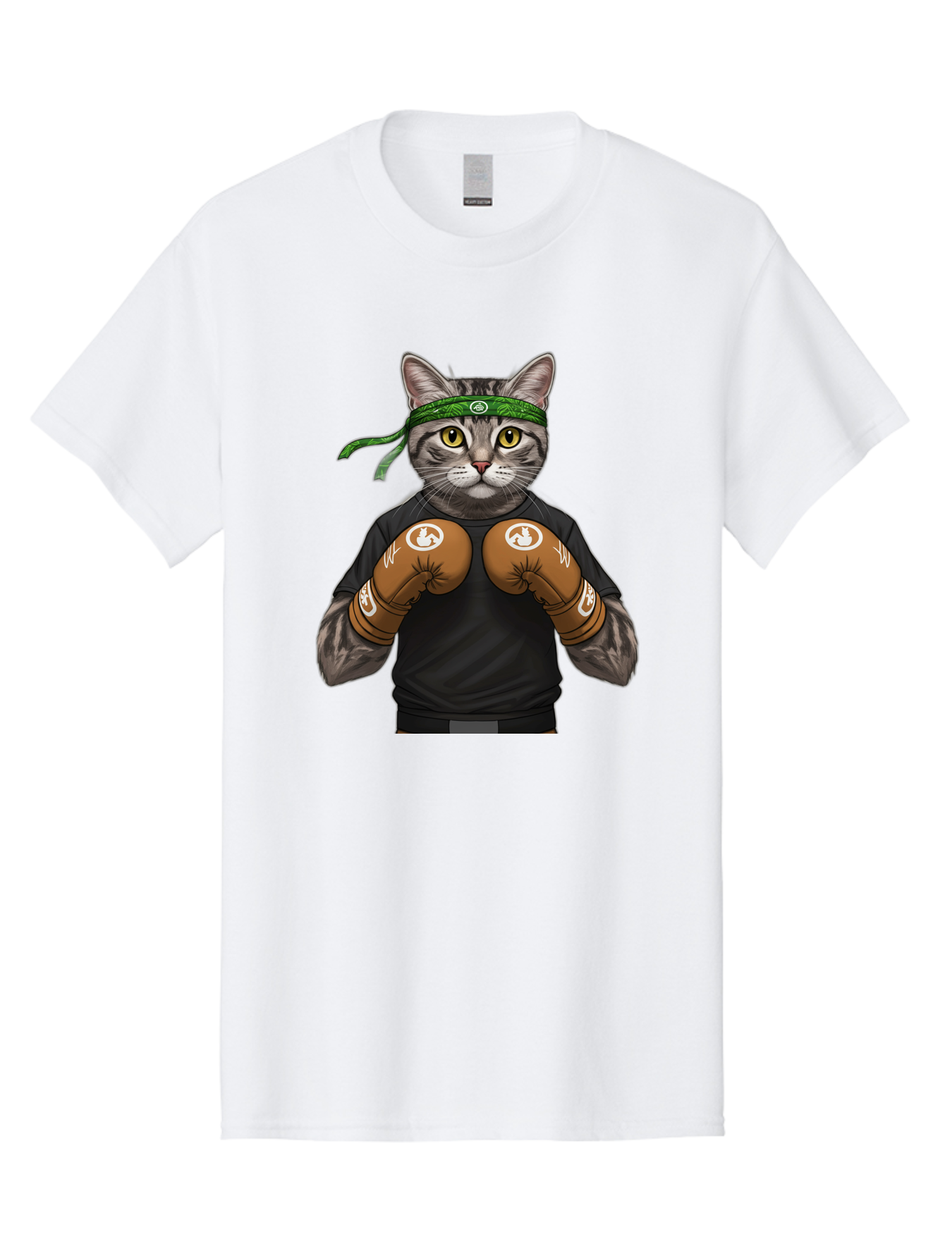 Cat-In-Boxing-Gloves Men'S Graphic Tee, 100% Cotton, Comfortable Casual Summer Wear, Machine Washable, Gray Tabby Cat, Boxing Gloves, Martial Arts Headband, Ninja Cat, Cool Cat, Funny Cat, Boxing Cat, Warrior Cat, Humorous Illustration, Bae399