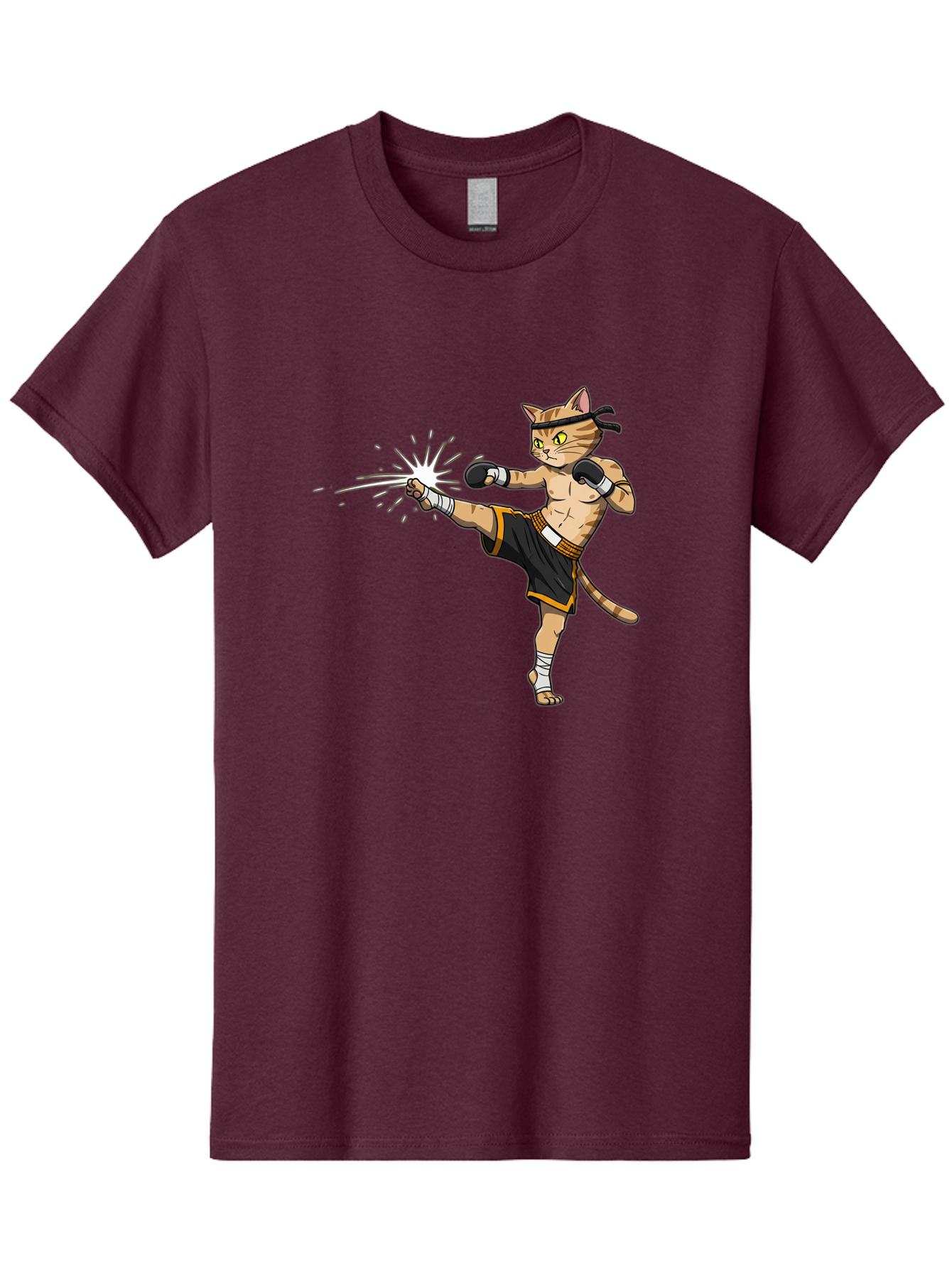 Cat-Kick Men'S Graphic Tee, 100% Cotton, Comfortable Casual Summer Wear, Machine Washable, Cartoon Cat, Muay Thai Fighter, Martial Arts, Kicking, Boxing Gloves, Dynamic Pose, Playful Humor, Animal Athlete, Energetic Motion, Fun Design Bae400
