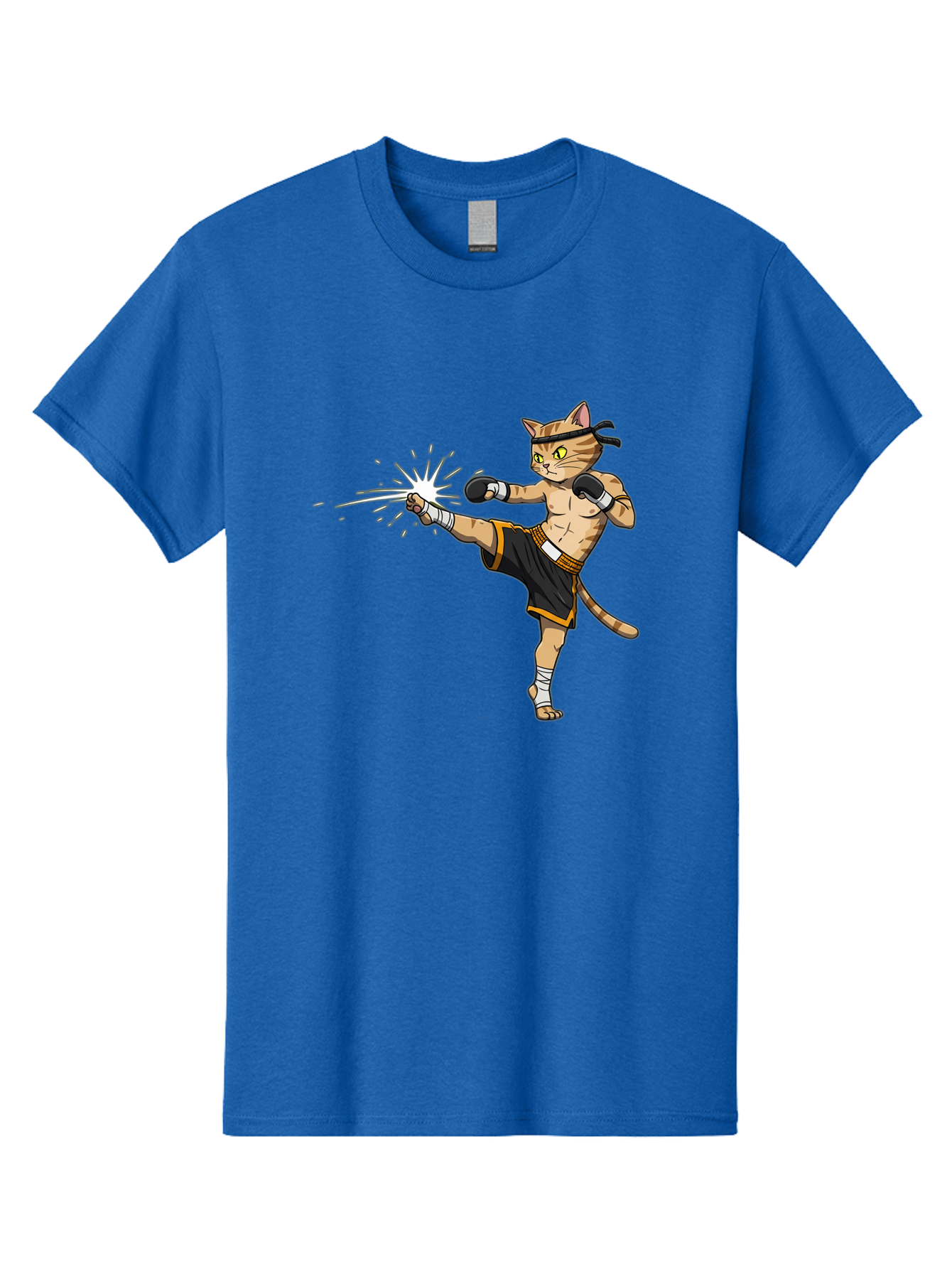 Cat-Kick Men'S Graphic Tee, 100% Cotton, Comfortable Casual Summer Wear, Machine Washable, Cartoon Cat, Muay Thai Fighter, Martial Arts, Kicking, Boxing Gloves, Dynamic Pose, Playful Humor, Animal Athlete, Energetic Motion, Fun Design Bae400