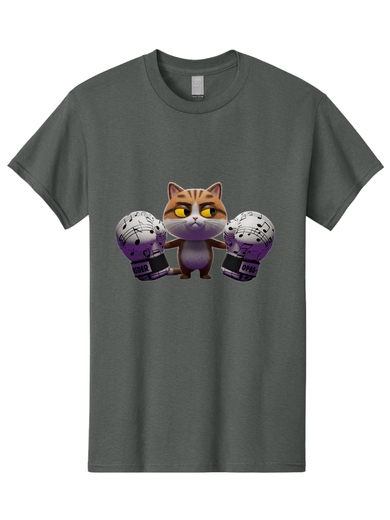 Cat-With-Boxing-Gloves Men'S Graphic Tee, 100% Cotton, Comfortable Casual Summer Wear, Machine Washable, Boxing Cat, Cartoon Style, Orange Tabby Cat, Musical Notes Gloves, Boxing Gloves, Cat With Gloves, Funny Cartoon, Opder Opponent, Bae403
