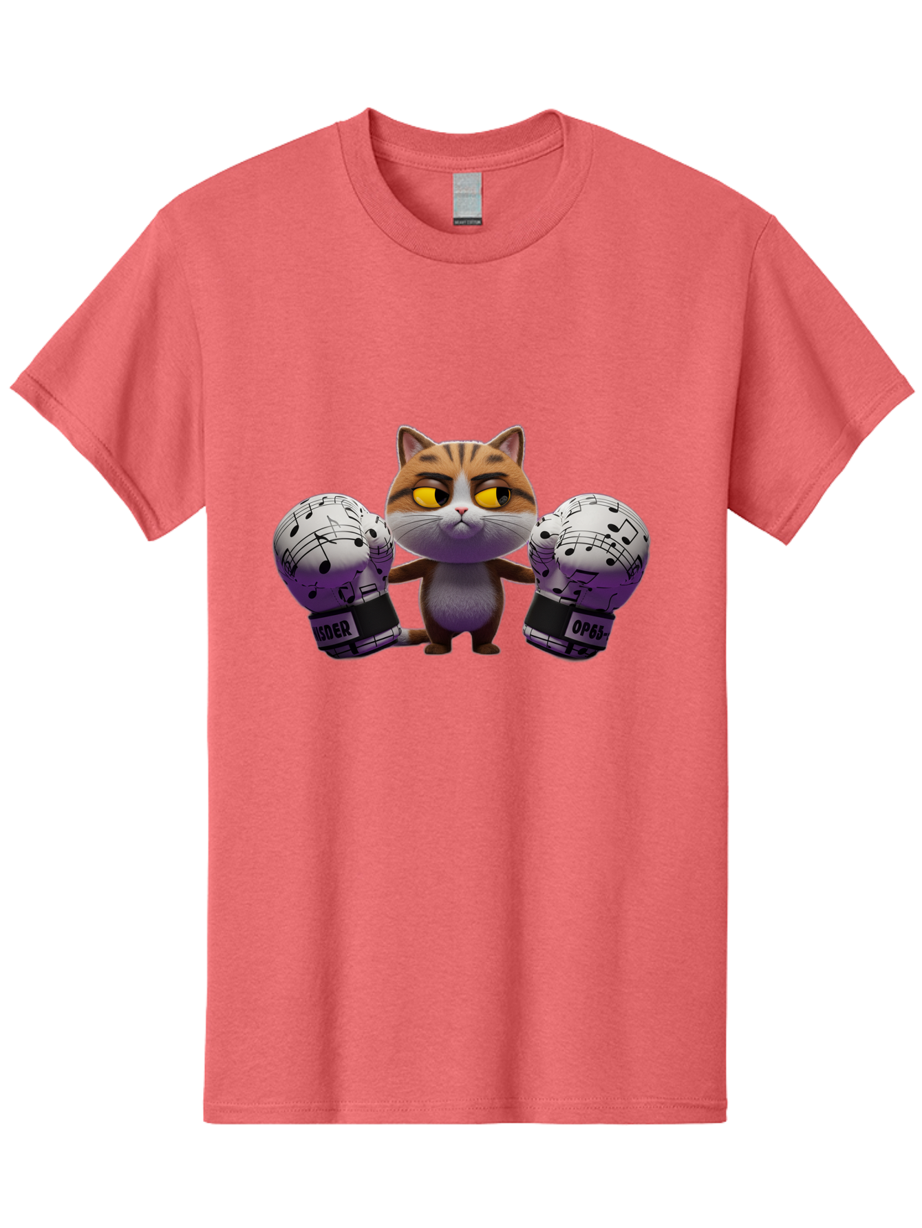 Cat-With-Boxing-Gloves Men'S Graphic Tee, 100% Cotton, Comfortable Casual Summer Wear, Machine Washable, Boxing Cat, Cartoon Style, Orange Tabby Cat, Musical Notes Gloves, Boxing Gloves, Cat With Gloves, Funny Cartoon, Opder Opponent, Bae403