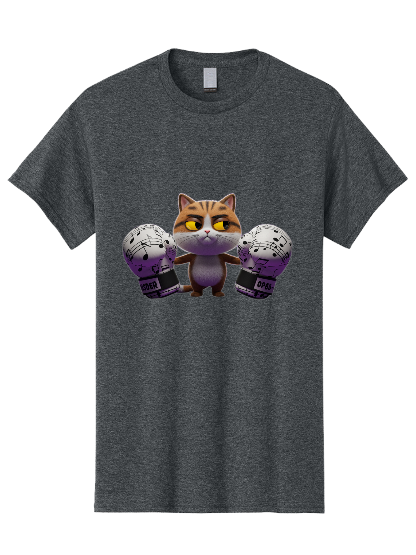 Cat-With-Boxing-Gloves Men'S Graphic Tee, 100% Cotton, Comfortable Casual Summer Wear, Machine Washable, Boxing Cat, Cartoon Style, Orange Tabby Cat, Musical Notes Gloves, Boxing Gloves, Cat With Gloves, Funny Cartoon, Opder Opponent, Bae403