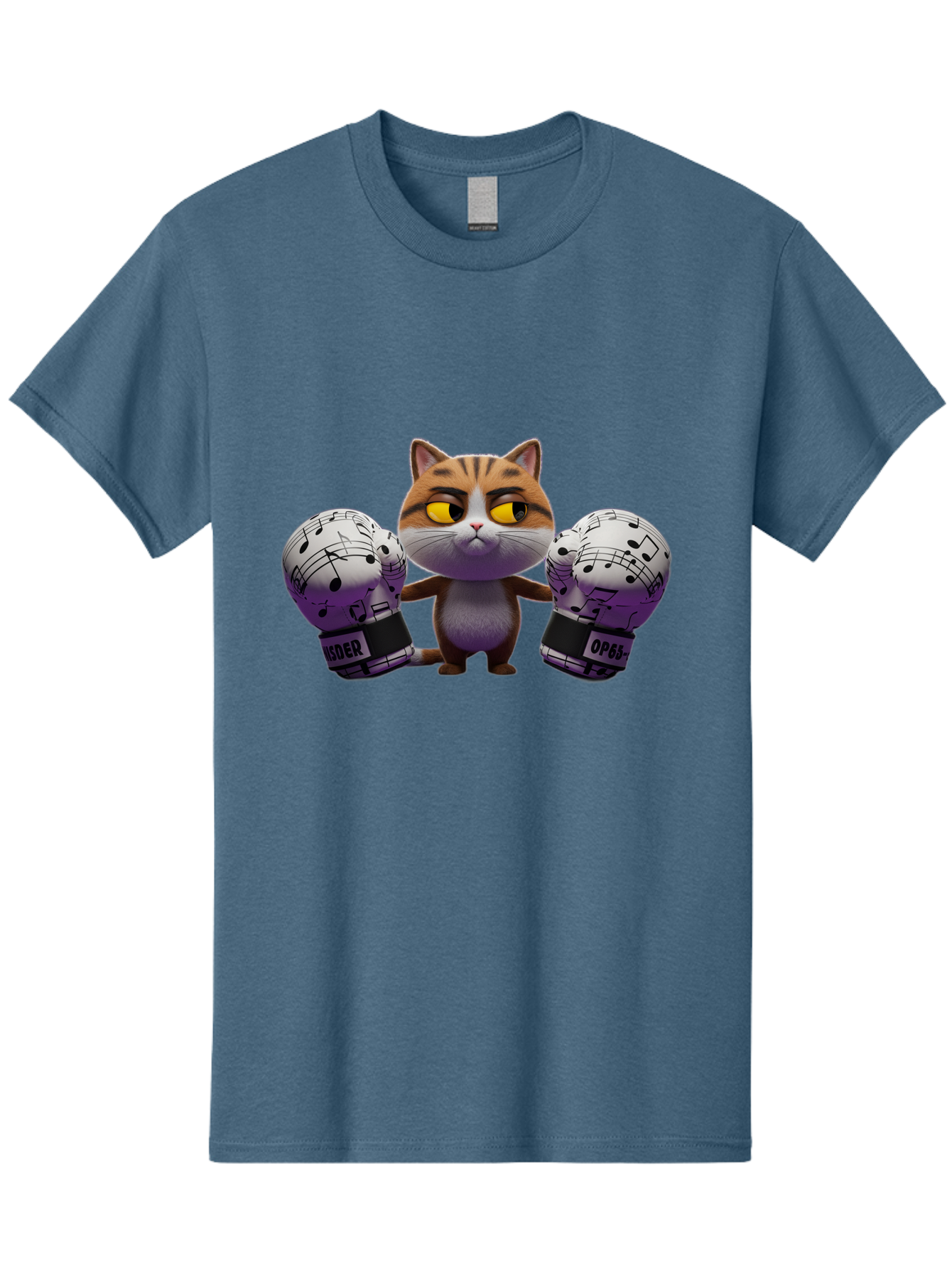 Cat-With-Boxing-Gloves Men'S Graphic Tee, 100% Cotton, Comfortable Casual Summer Wear, Machine Washable, Boxing Cat, Cartoon Style, Orange Tabby Cat, Musical Notes Gloves, Boxing Gloves, Cat With Gloves, Funny Cartoon, Opder Opponent, Bae403