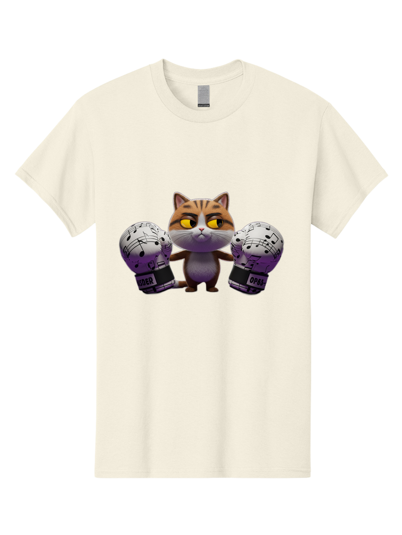 Cat-With-Boxing-Gloves Men'S Graphic Tee, 100% Cotton, Comfortable Casual Summer Wear, Machine Washable, Boxing Cat, Cartoon Style, Orange Tabby Cat, Musical Notes Gloves, Boxing Gloves, Cat With Gloves, Funny Cartoon, Opder Opponent, Bae403