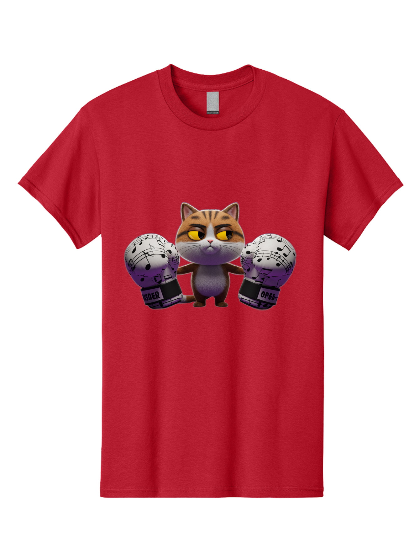 Cat-With-Boxing-Gloves Men'S Graphic Tee, 100% Cotton, Comfortable Casual Summer Wear, Machine Washable, Boxing Cat, Cartoon Style, Orange Tabby Cat, Musical Notes Gloves, Boxing Gloves, Cat With Gloves, Funny Cartoon, Opder Opponent, Bae403