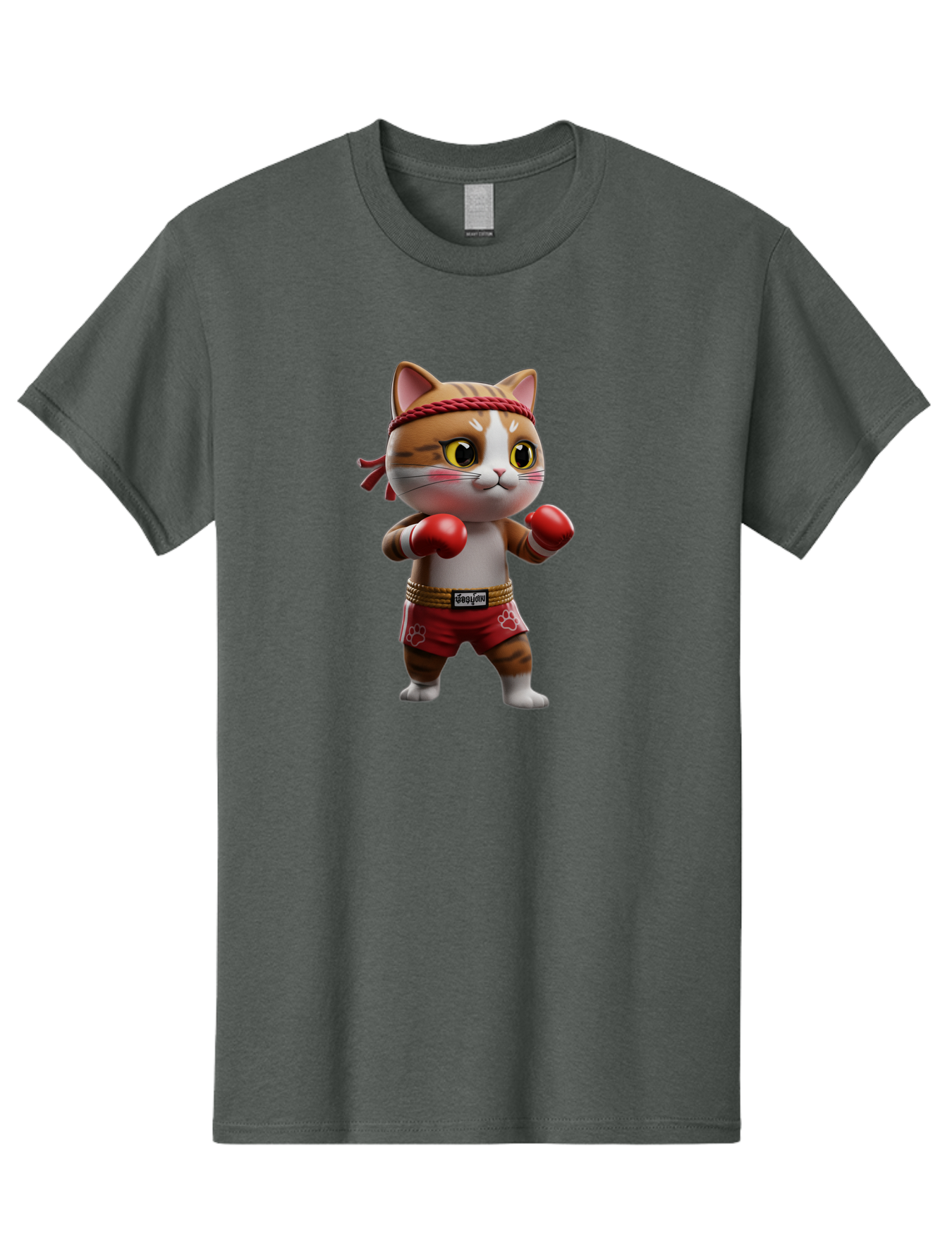 Caylin-Cat Men'S Graphic Tee, 100% Cotton, Comfortable Casual Summer Wear, Machine Washable, Cartoon Cat, Boxing Gloves, Red Shorts, Martial Arts, Adorable Animal, Cute Character, Toy Illustration, Fighting Stance, Red Headband, Bae405