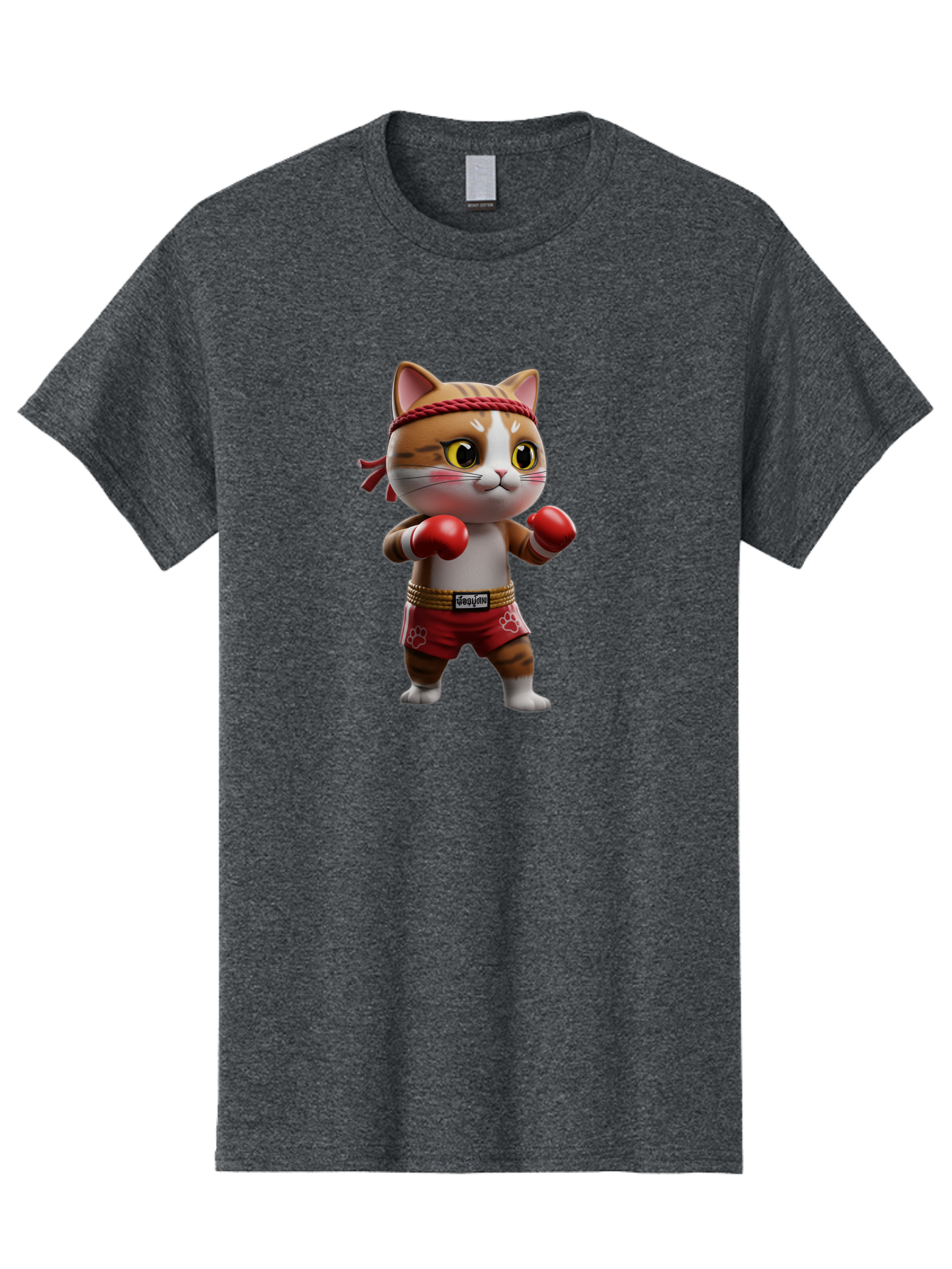 Caylin-Cat Men'S Graphic Tee, 100% Cotton, Comfortable Casual Summer Wear, Machine Washable, Cartoon Cat, Boxing Gloves, Red Shorts, Martial Arts, Adorable Animal, Cute Character, Toy Illustration, Fighting Stance, Red Headband, Bae405