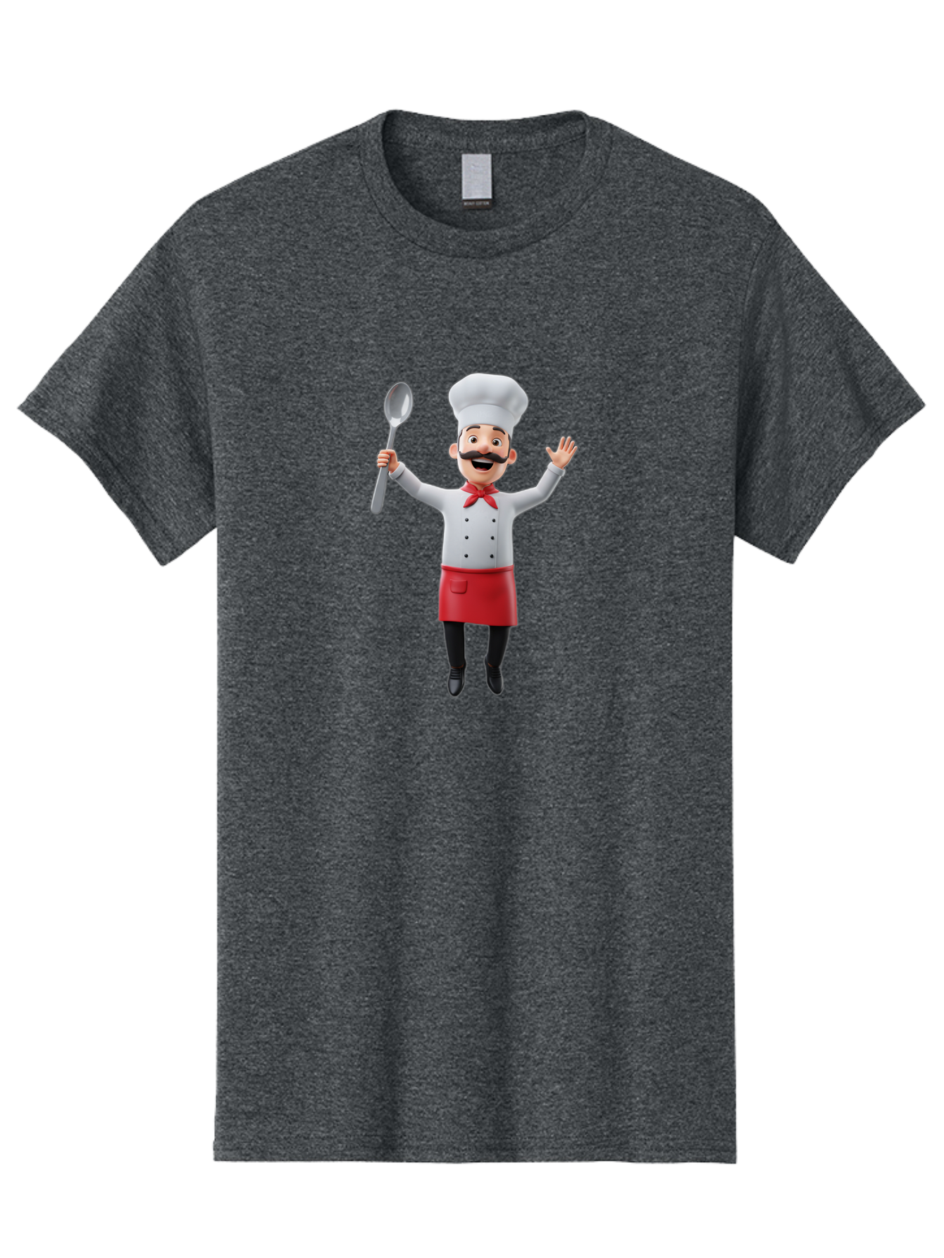 Chef-Character Men'S Graphic Tee, 100% Cotton, Comfortable Casual Summer Wear, Machine Washable, Cartoon Chef, White Hat, Red Apron, White Jacket, Metal Ladle, Welcoming Gesture, Chef Attire, Culinary Art, Kitchen Staff, Cooking Enthusiast, Bae407