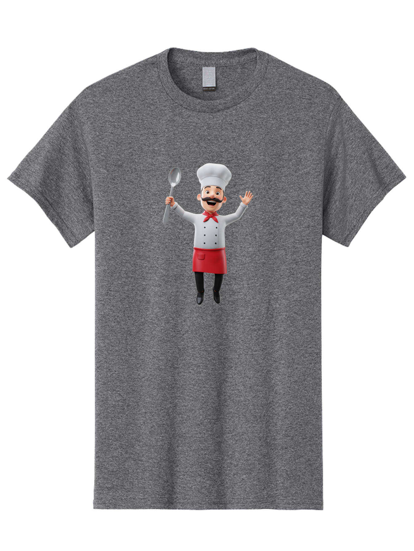 Chef-Character Men'S Graphic Tee, 100% Cotton, Comfortable Casual Summer Wear, Machine Washable, Cartoon Chef, White Hat, Red Apron, White Jacket, Metal Ladle, Welcoming Gesture, Chef Attire, Culinary Art, Kitchen Staff, Cooking Enthusiast, Bae407