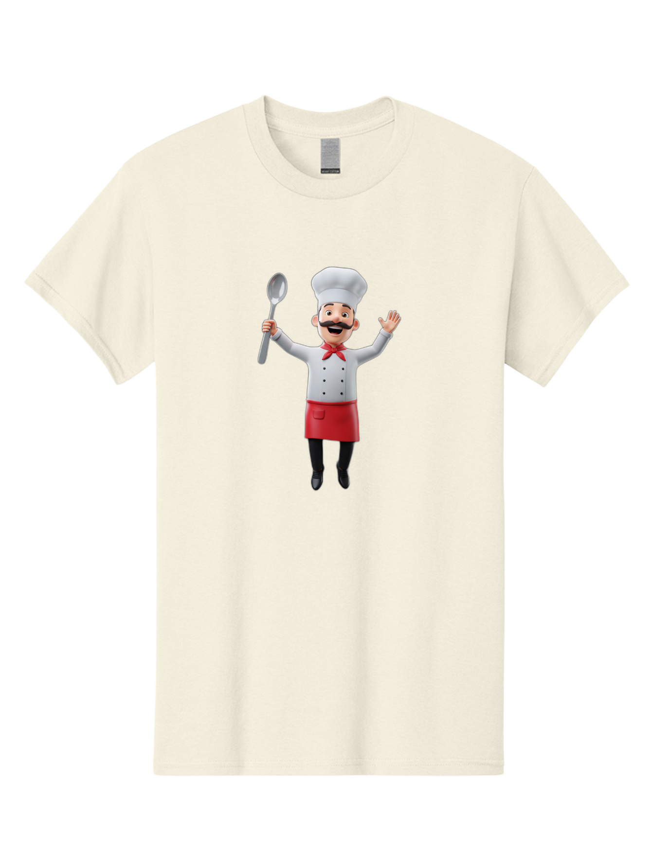 Chef-Character Men'S Graphic Tee, 100% Cotton, Comfortable Casual Summer Wear, Machine Washable, Cartoon Chef, White Hat, Red Apron, White Jacket, Metal Ladle, Welcoming Gesture, Chef Attire, Culinary Art, Kitchen Staff, Cooking Enthusiast, Bae407