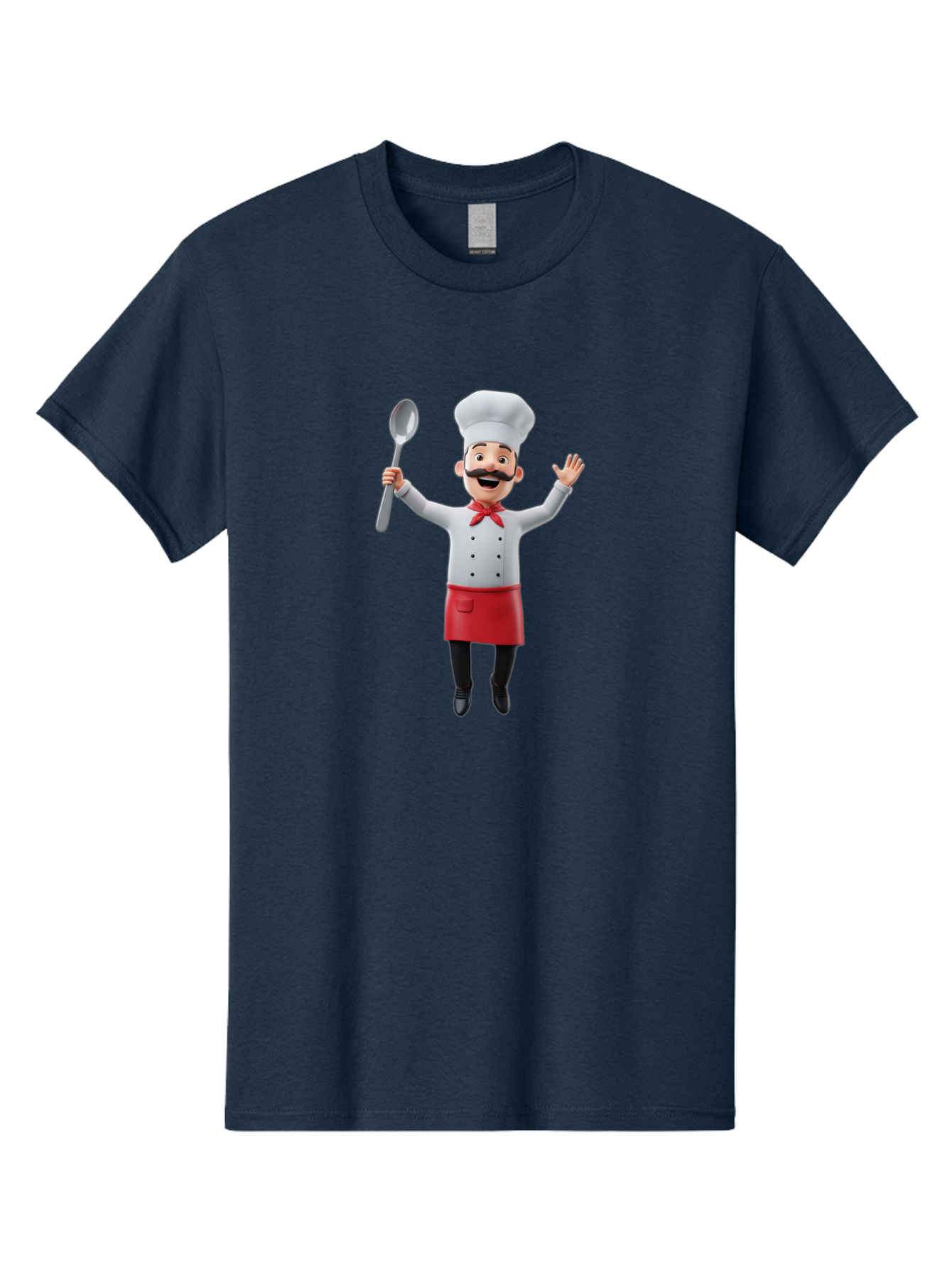 Chef-Character Men'S Graphic Tee, 100% Cotton, Comfortable Casual Summer Wear, Machine Washable, Cartoon Chef, White Hat, Red Apron, White Jacket, Metal Ladle, Welcoming Gesture, Chef Attire, Culinary Art, Kitchen Staff, Cooking Enthusiast, Bae407
