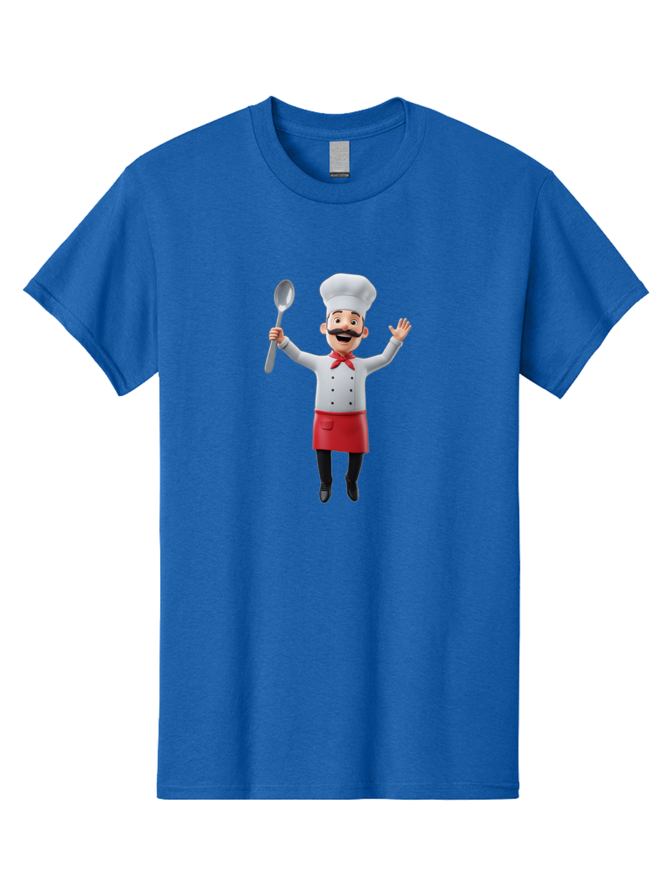 Chef-Character Men'S Graphic Tee, 100% Cotton, Comfortable Casual Summer Wear, Machine Washable, Cartoon Chef, White Hat, Red Apron, White Jacket, Metal Ladle, Welcoming Gesture, Chef Attire, Culinary Art, Kitchen Staff, Cooking Enthusiast, Bae407