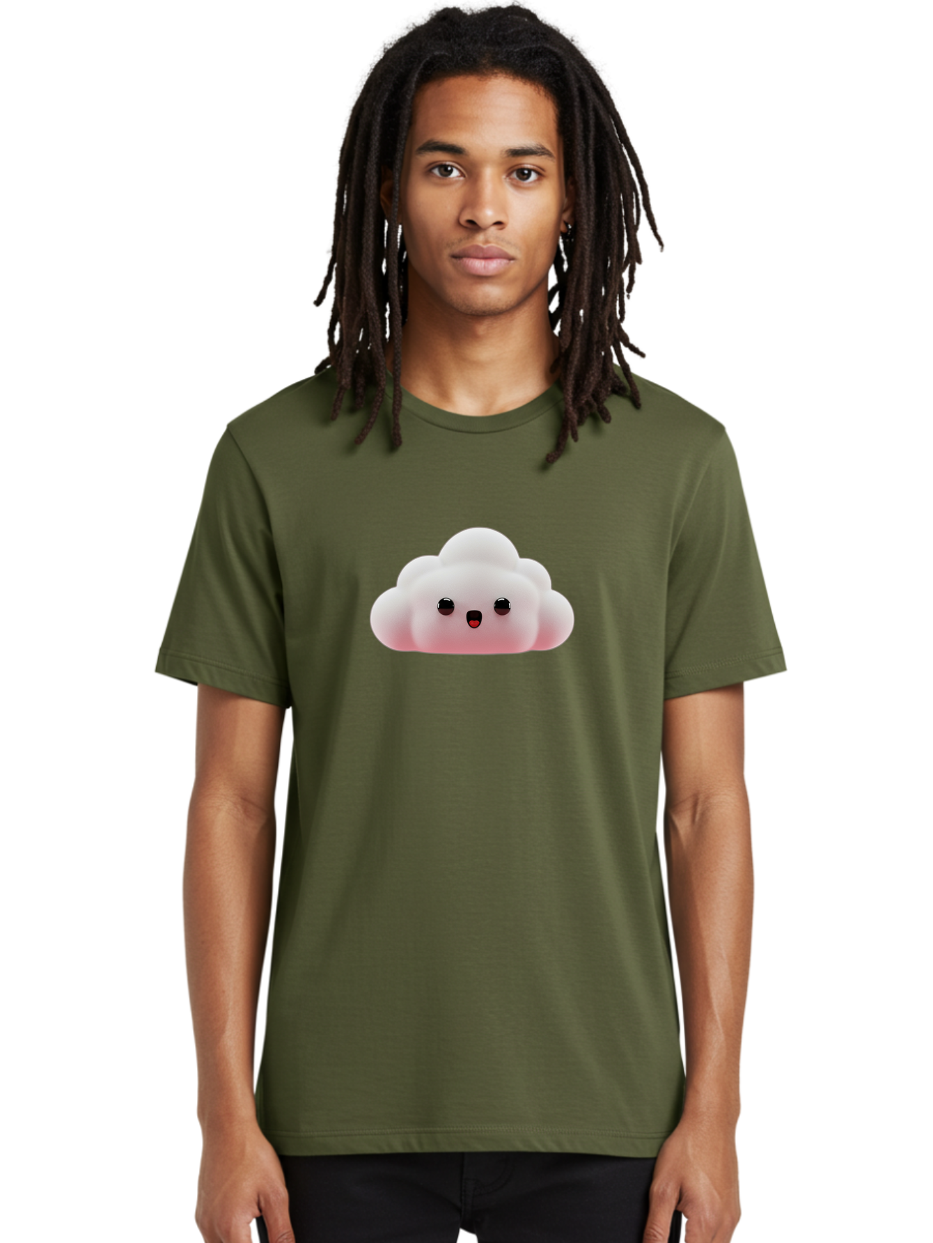 Cloud Men'S Graphic Tee, 100% Cotton, Comfortable Casual Summer Wear, Machine Washable, Cute Cloud, Kawaii Character, Fluffy Cloud, Cartoon Style, Soft Pink, Adorable Face, Big Eyes, Small Mouth, Playful Design, Digital Art Bae410