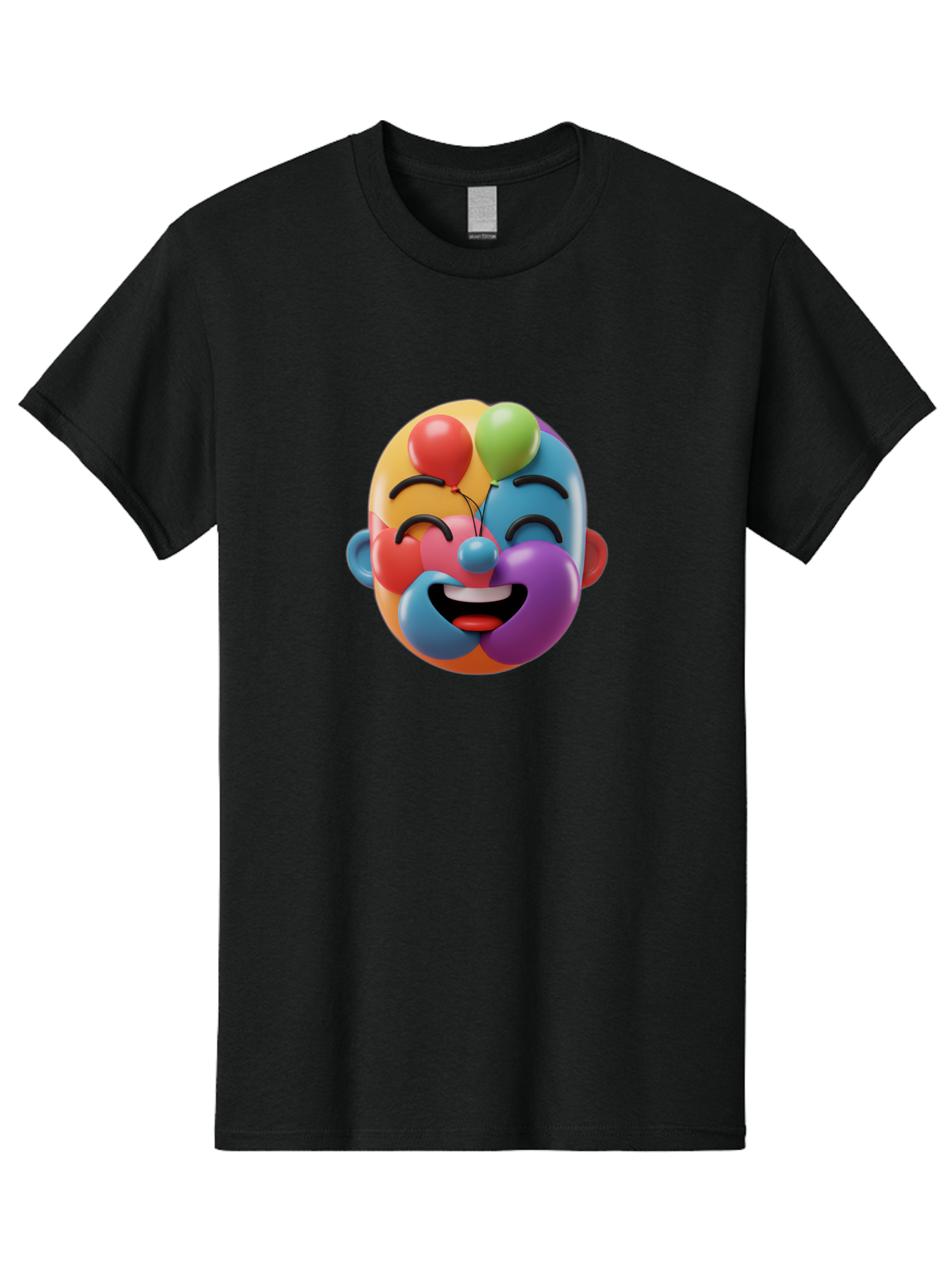Clown-Emoji Men'S Graphic Tee, 100% Cotton, Comfortable Casual Summer Wear, Machine Washable, 3D Clown Face, Colorful Illustration, Clown Character, Balloons, Happy Expression, Vibrant Colors, Cartoon-Style, Playful Design, Joyful Atmosphere, Bae411
