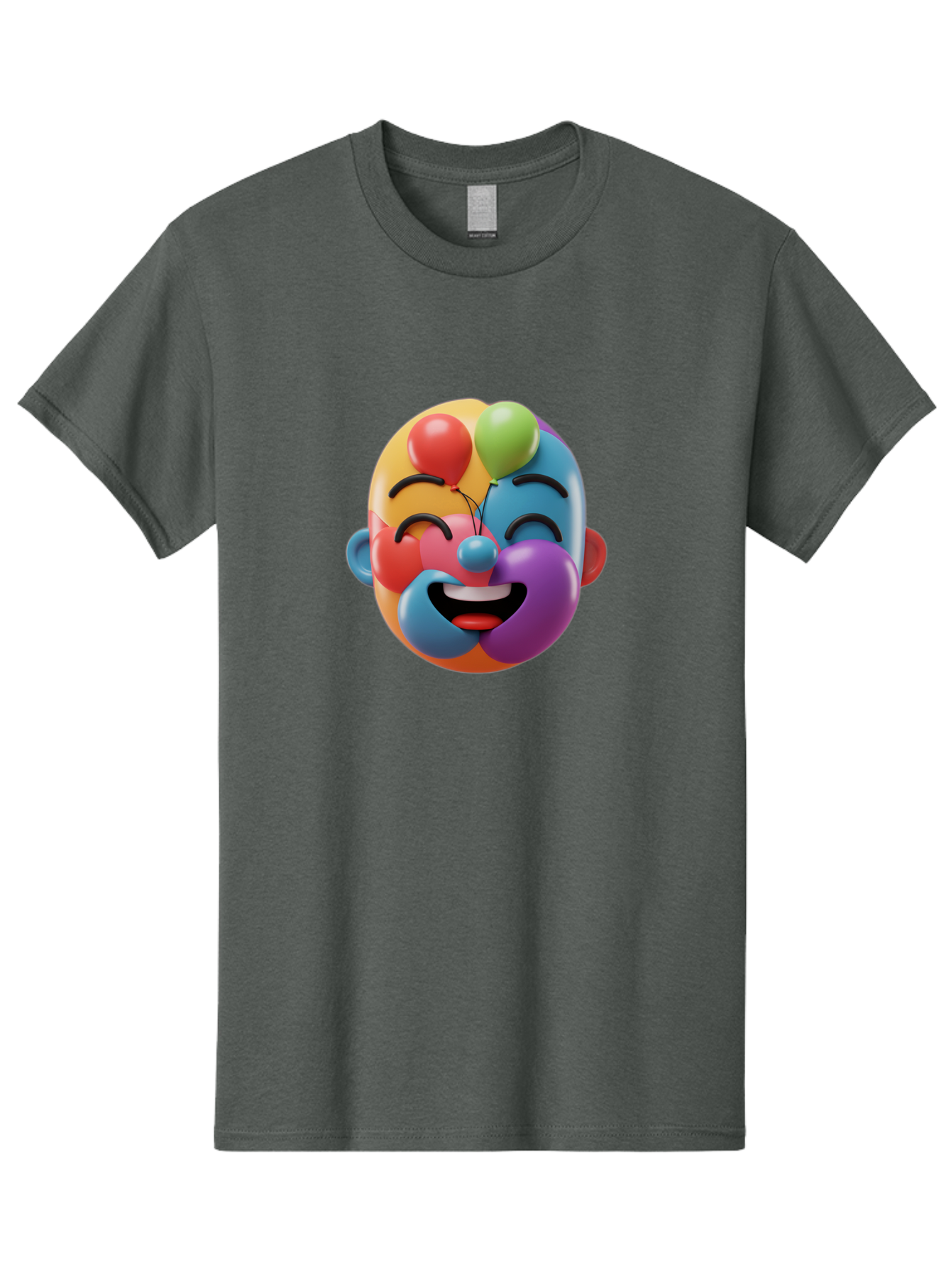 Clown-Emoji Men'S Graphic Tee, 100% Cotton, Comfortable Casual Summer Wear, Machine Washable, 3D Clown Face, Colorful Illustration, Clown Character, Balloons, Happy Expression, Vibrant Colors, Cartoon-Style, Playful Design, Joyful Atmosphere, Bae411