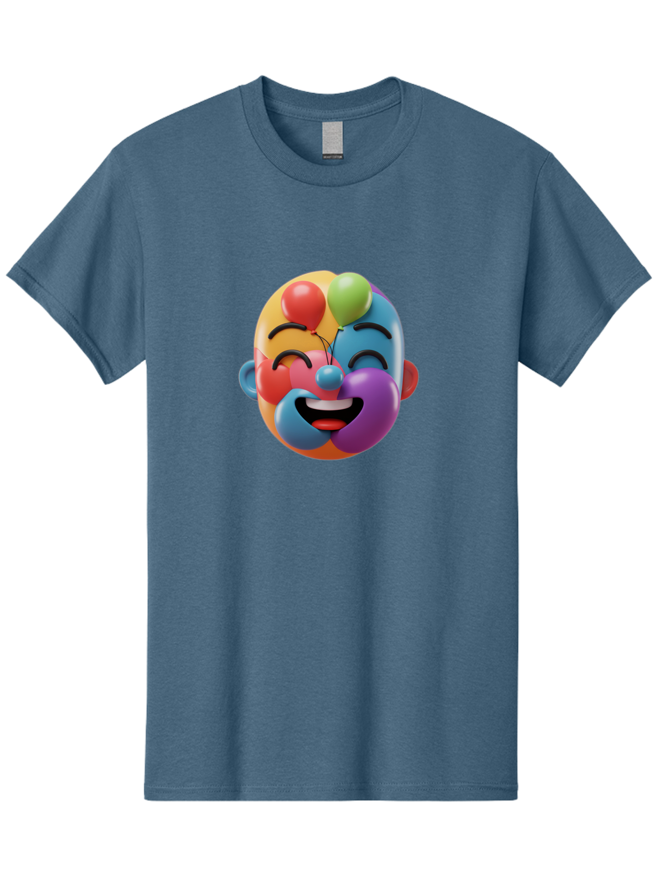 Clown-Emoji Men'S Graphic Tee, 100% Cotton, Comfortable Casual Summer Wear, Machine Washable, 3D Clown Face, Colorful Illustration, Clown Character, Balloons, Happy Expression, Vibrant Colors, Cartoon-Style, Playful Design, Joyful Atmosphere, Bae411