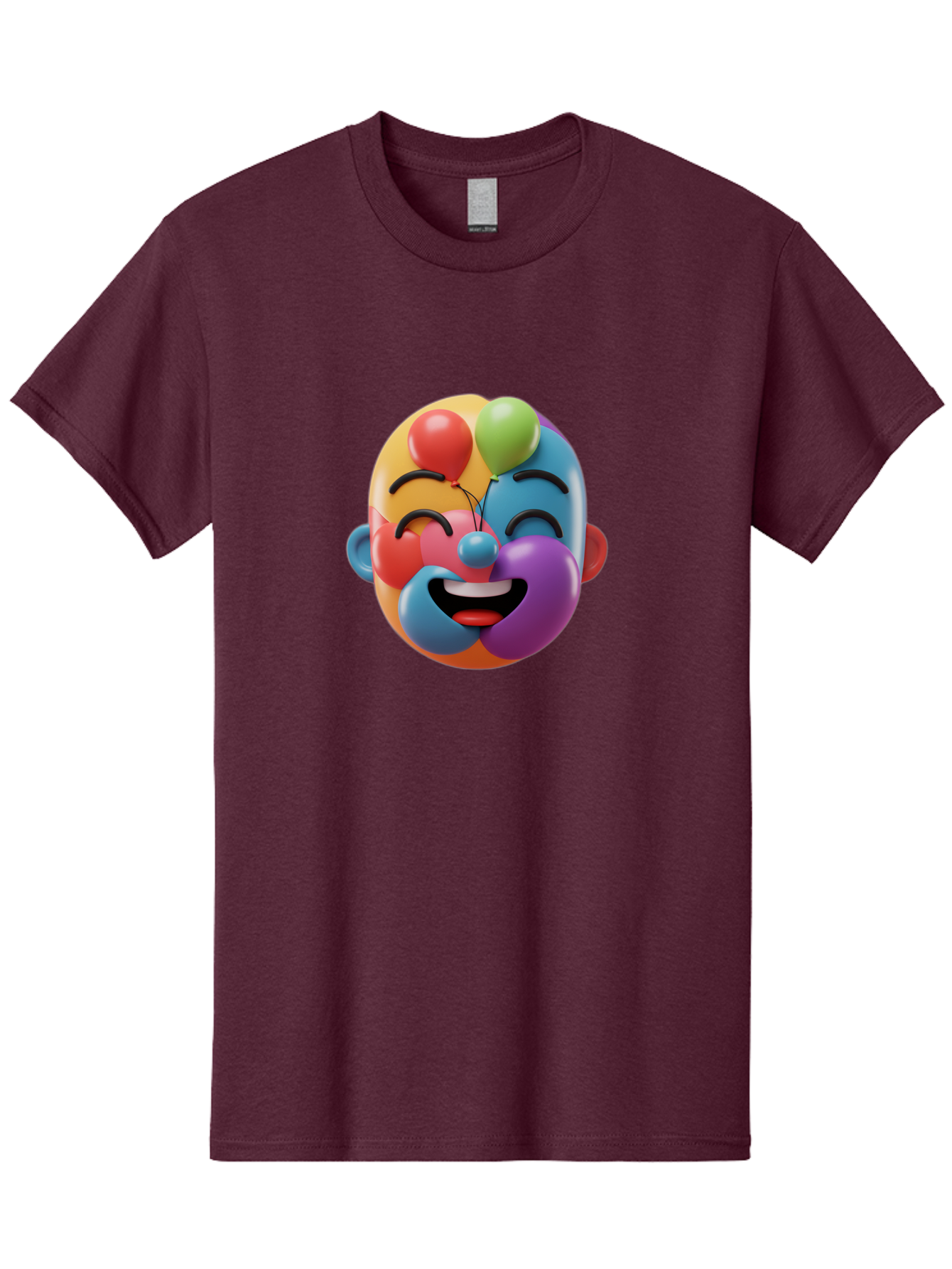 Clown-Emoji Men'S Graphic Tee, 100% Cotton, Comfortable Casual Summer Wear, Machine Washable, 3D Clown Face, Colorful Illustration, Clown Character, Balloons, Happy Expression, Vibrant Colors, Cartoon-Style, Playful Design, Joyful Atmosphere, Bae411