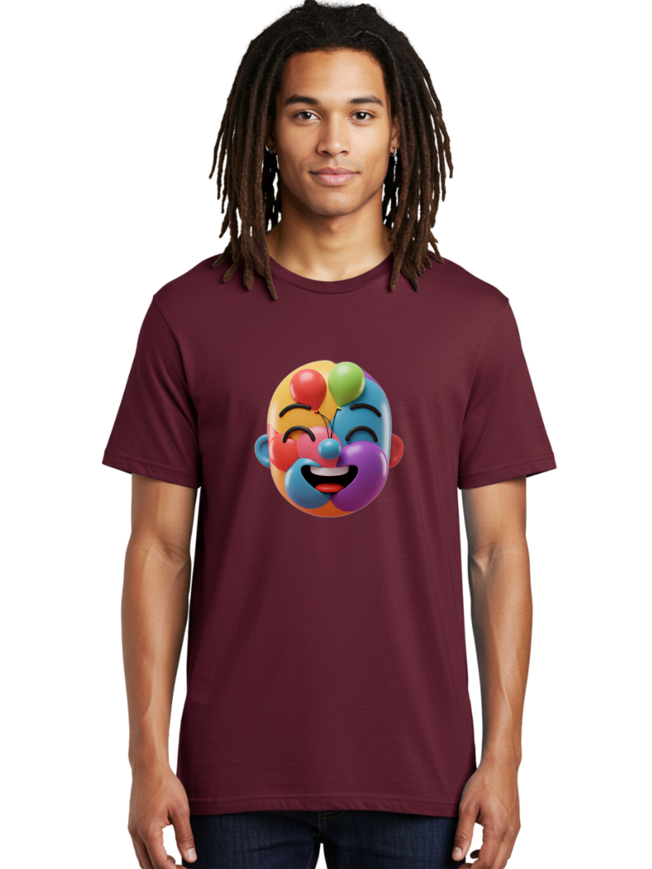 Clown-Emoji Men'S Graphic Tee, 100% Cotton, Comfortable Casual Summer Wear, Machine Washable, 3D Clown Face, Colorful Illustration, Clown Character, Balloons, Happy Expression, Vibrant Colors, Cartoon-Style, Playful Design, Joyful Atmosphere, Bae411