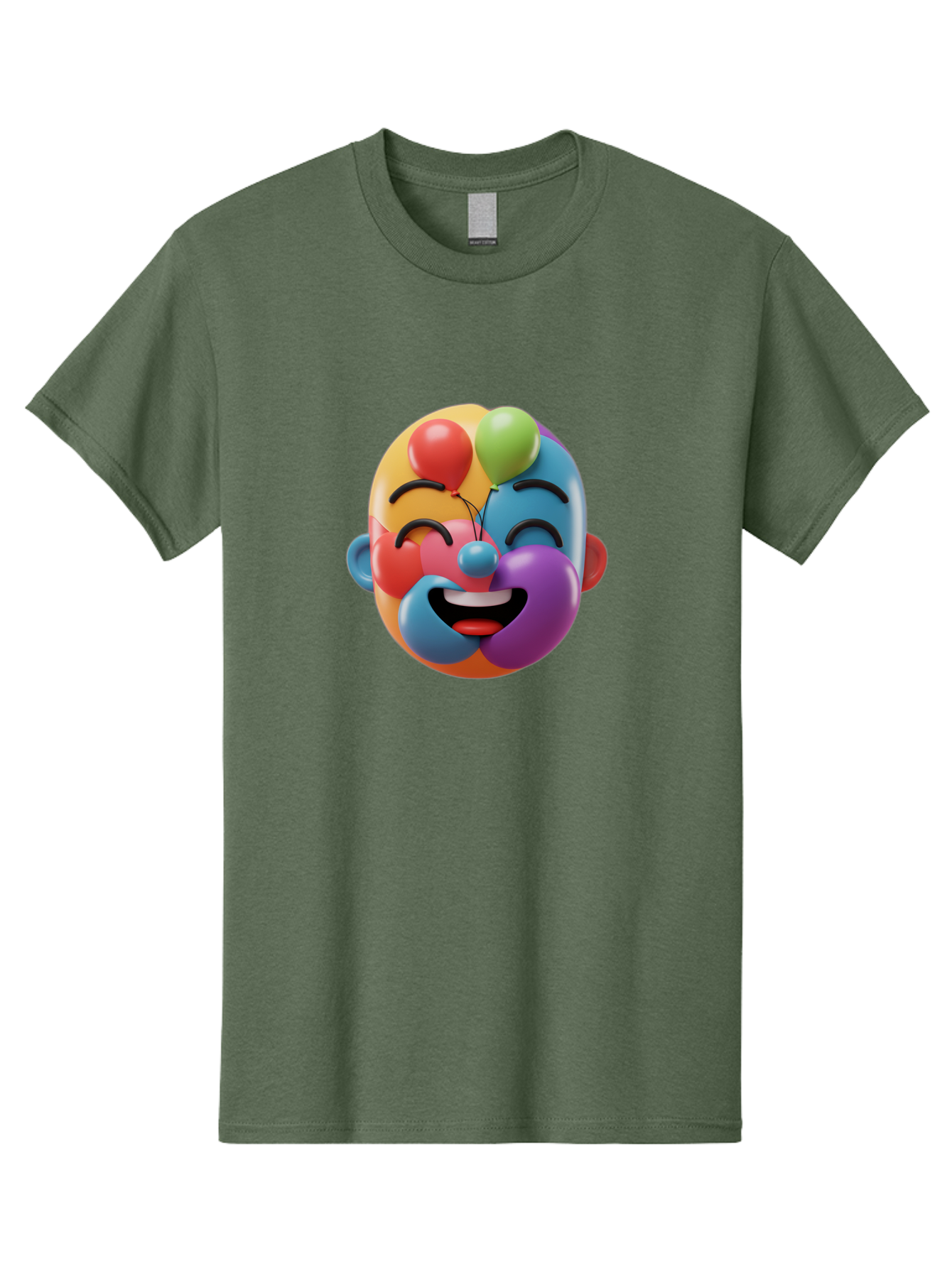 Clown-Emoji Men'S Graphic Tee, 100% Cotton, Comfortable Casual Summer Wear, Machine Washable, 3D Clown Face, Colorful Illustration, Clown Character, Balloons, Happy Expression, Vibrant Colors, Cartoon-Style, Playful Design, Joyful Atmosphere, Bae411