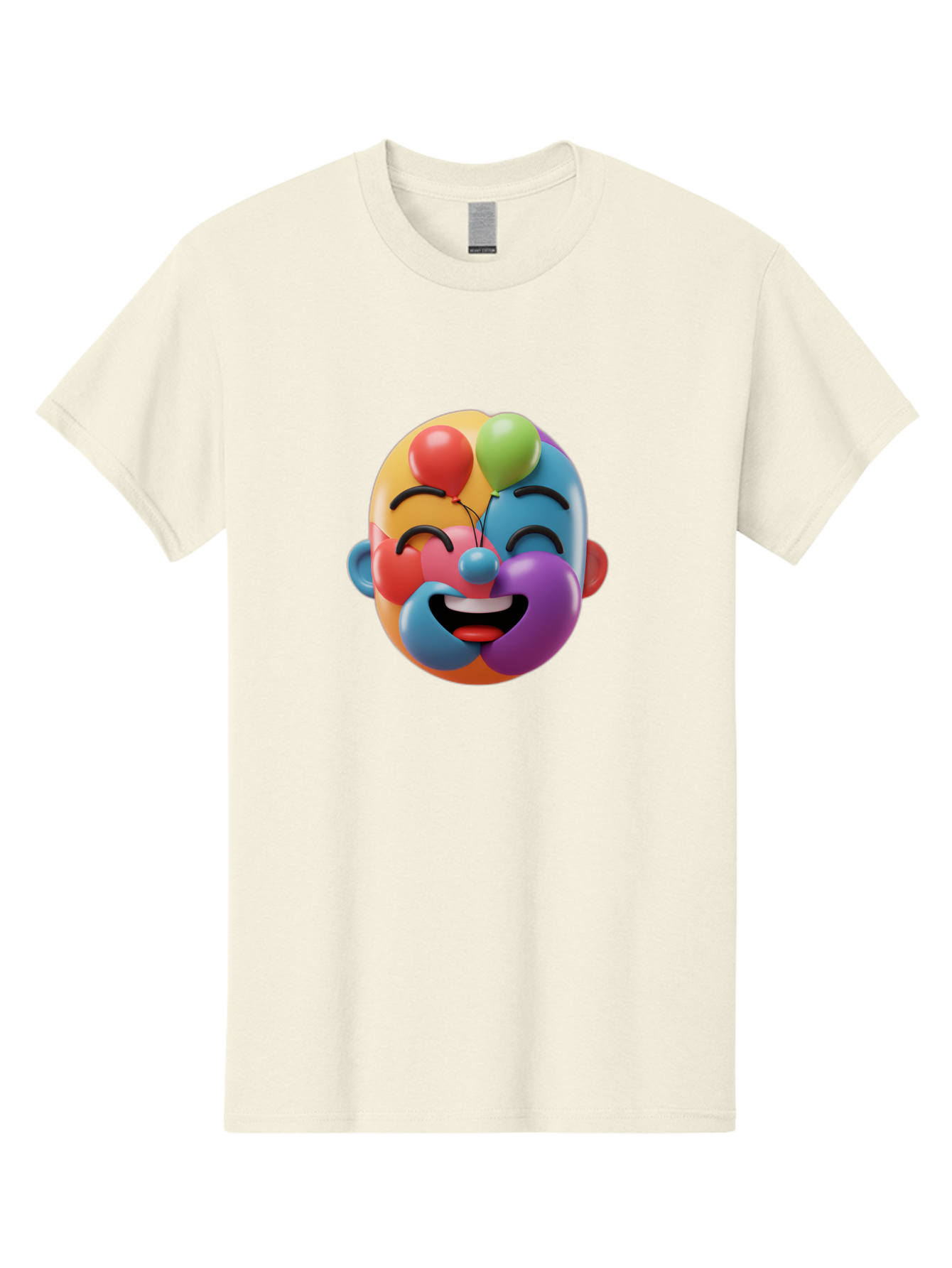Clown-Emoji Men'S Graphic Tee, 100% Cotton, Comfortable Casual Summer Wear, Machine Washable, 3D Clown Face, Colorful Illustration, Clown Character, Balloons, Happy Expression, Vibrant Colors, Cartoon-Style, Playful Design, Joyful Atmosphere, Bae411