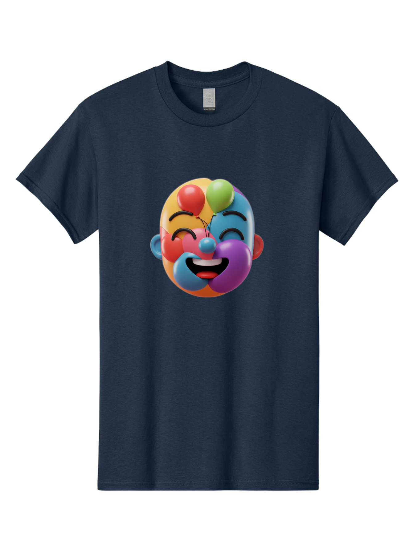 Clown-Emoji Men'S Graphic Tee, 100% Cotton, Comfortable Casual Summer Wear, Machine Washable, 3D Clown Face, Colorful Illustration, Clown Character, Balloons, Happy Expression, Vibrant Colors, Cartoon-Style, Playful Design, Joyful Atmosphere, Bae411