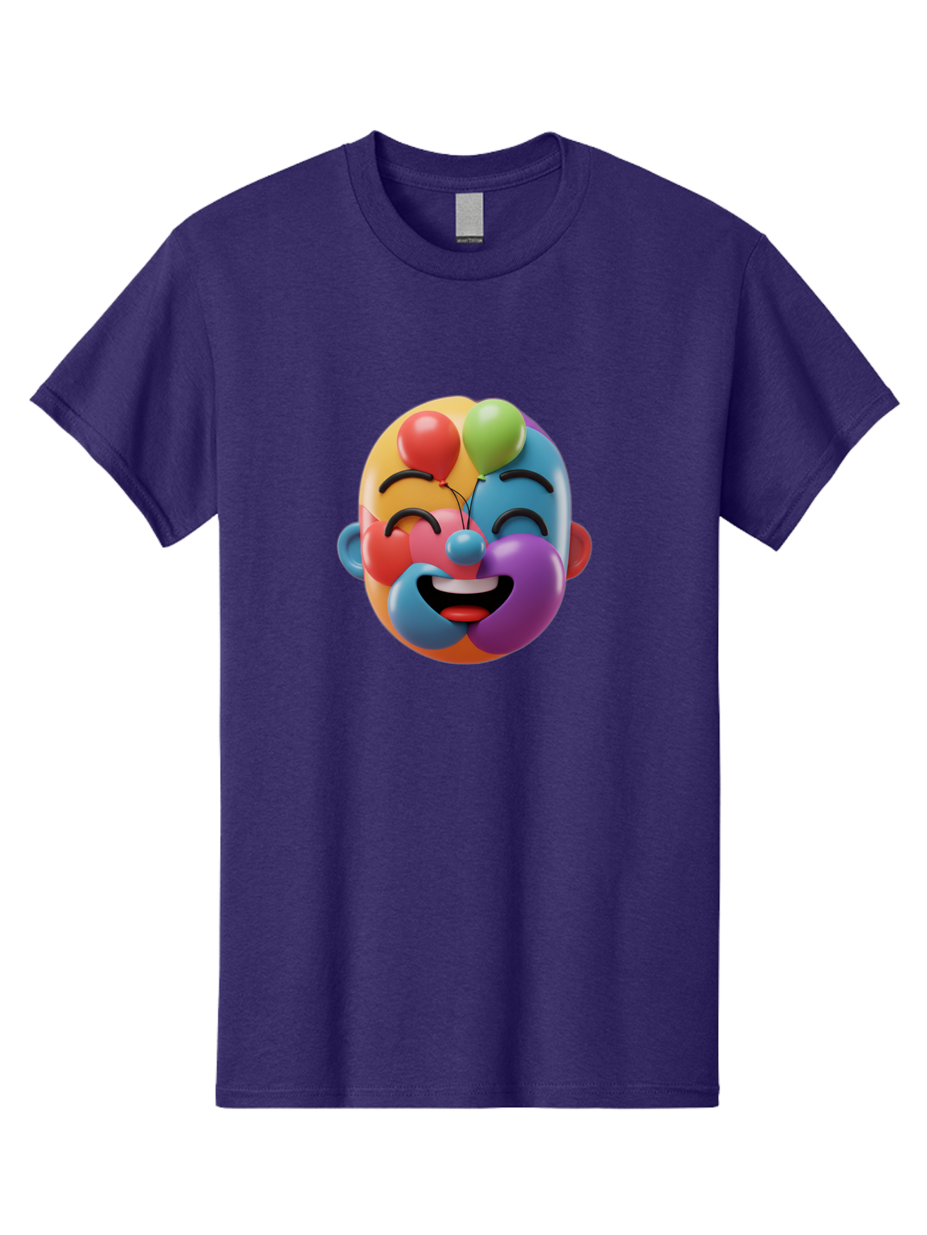 Clown-Emoji Men'S Graphic Tee, 100% Cotton, Comfortable Casual Summer Wear, Machine Washable, 3D Clown Face, Colorful Illustration, Clown Character, Balloons, Happy Expression, Vibrant Colors, Cartoon-Style, Playful Design, Joyful Atmosphere, Bae411