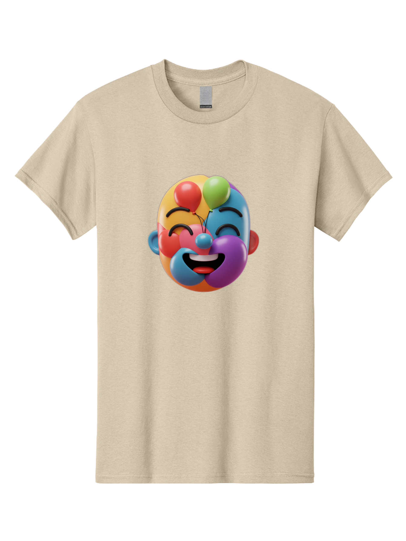 Clown-Emoji Men'S Graphic Tee, 100% Cotton, Comfortable Casual Summer Wear, Machine Washable, 3D Clown Face, Colorful Illustration, Clown Character, Balloons, Happy Expression, Vibrant Colors, Cartoon-Style, Playful Design, Joyful Atmosphere, Bae411
